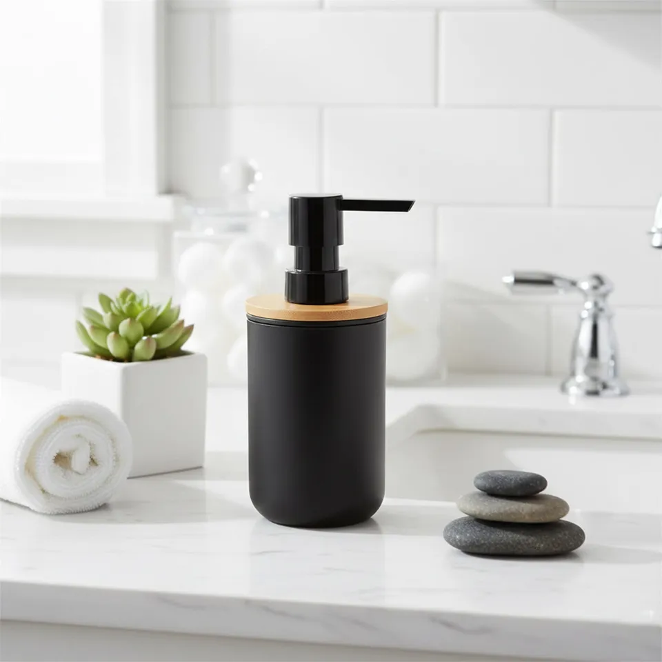 evideco-bathroom-accessories-distributeur-savon-noir-padang-bambou-300-ml image 1