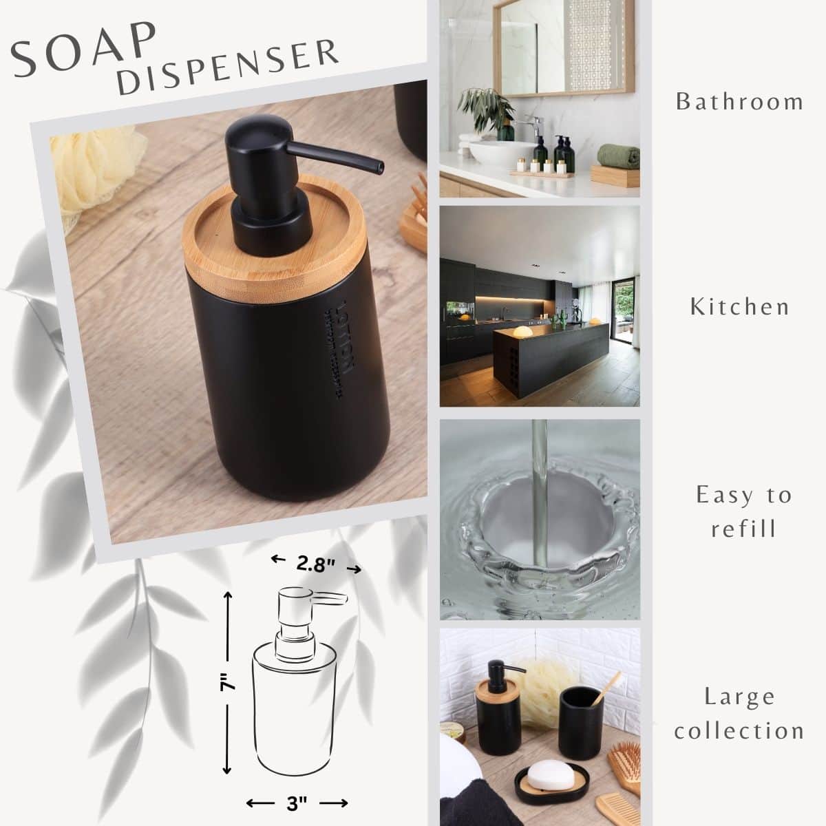 evideco-bathroom-accessories-distributeur-savon-noir-bambou image 3