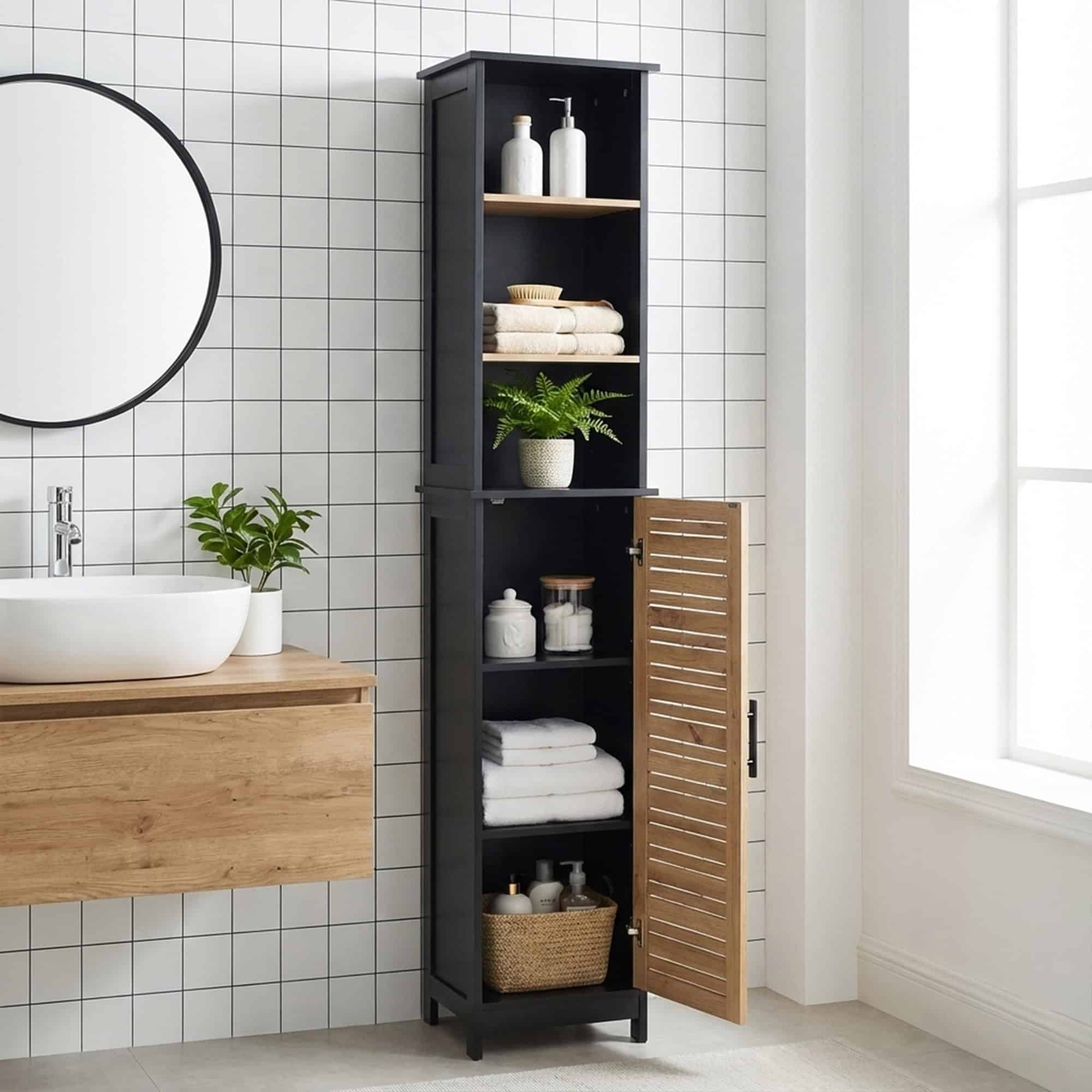 evideco-bergen-armoire-de-salle-de-bain-noir-et-marron image 2