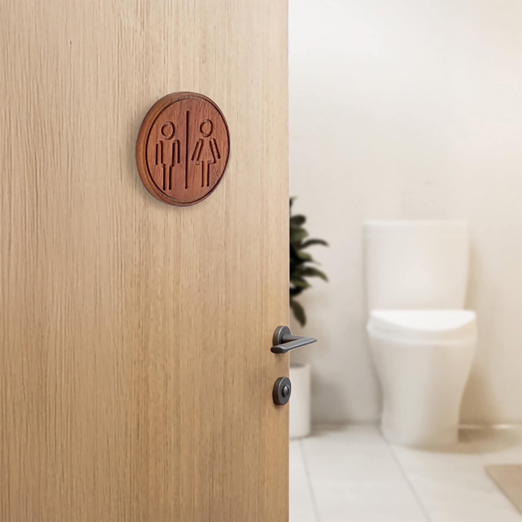 evideco-plaque-porte-toilettes-bois-rond-marron-mixte-adh-sive image 7