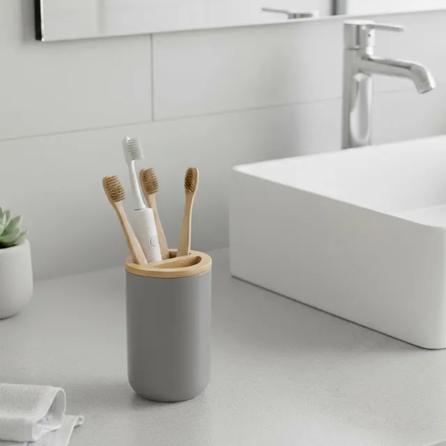 evideco-padang-porte-brosse-dents-gris-bambou-compact image 1