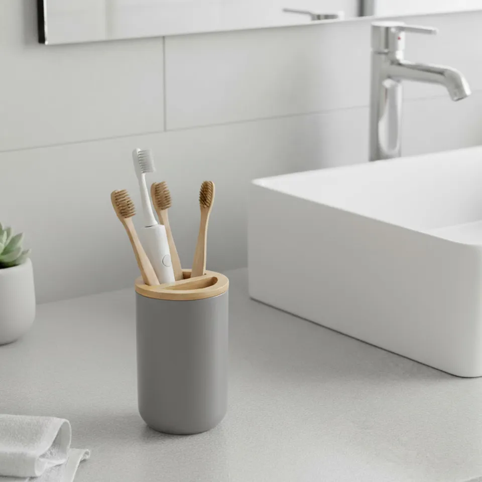 evideco-padang-porte-brosse-dents-gris-bambou-compact image 1