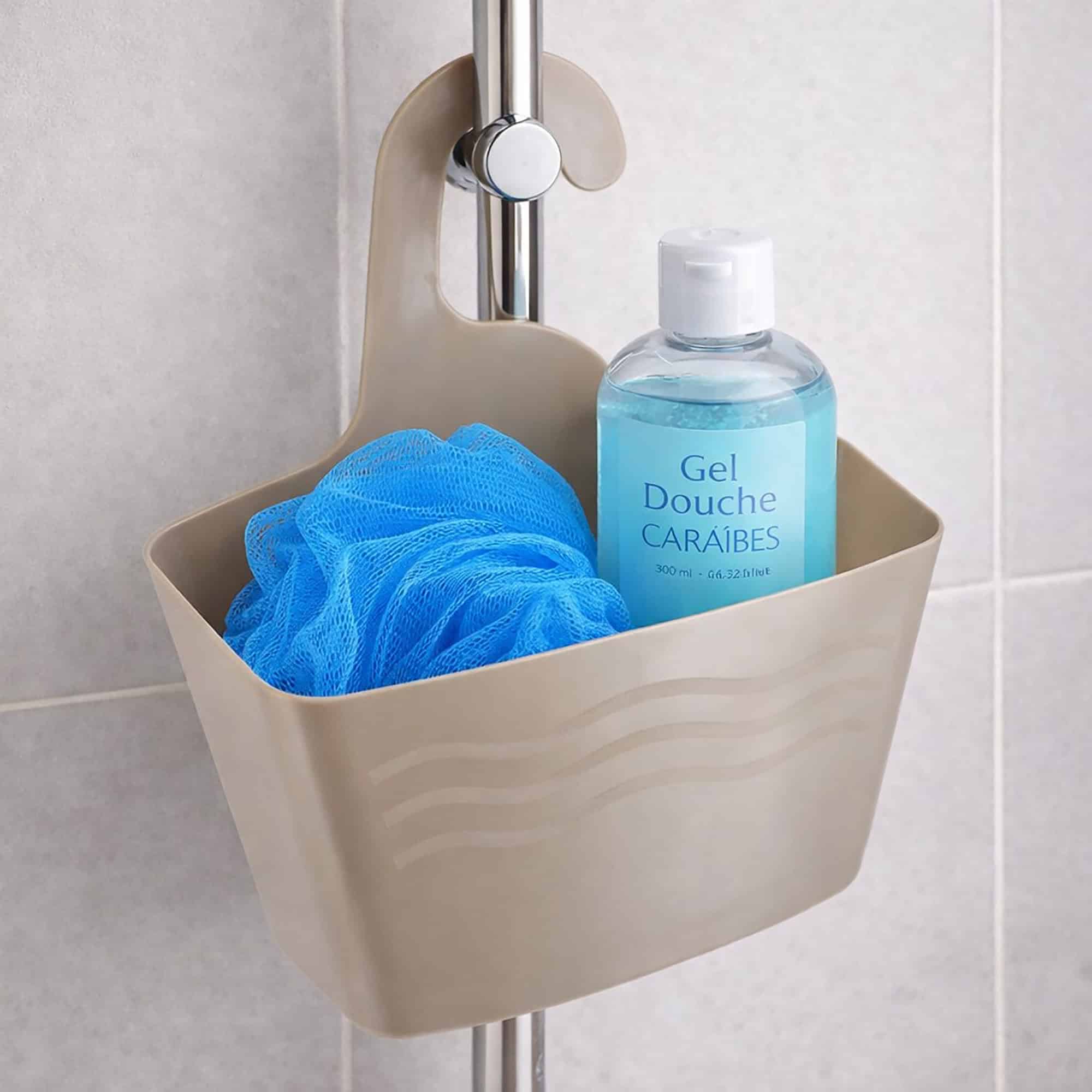 evideco-shower-panier-douche-suspendu-plastique-taupe-crochet image 1
