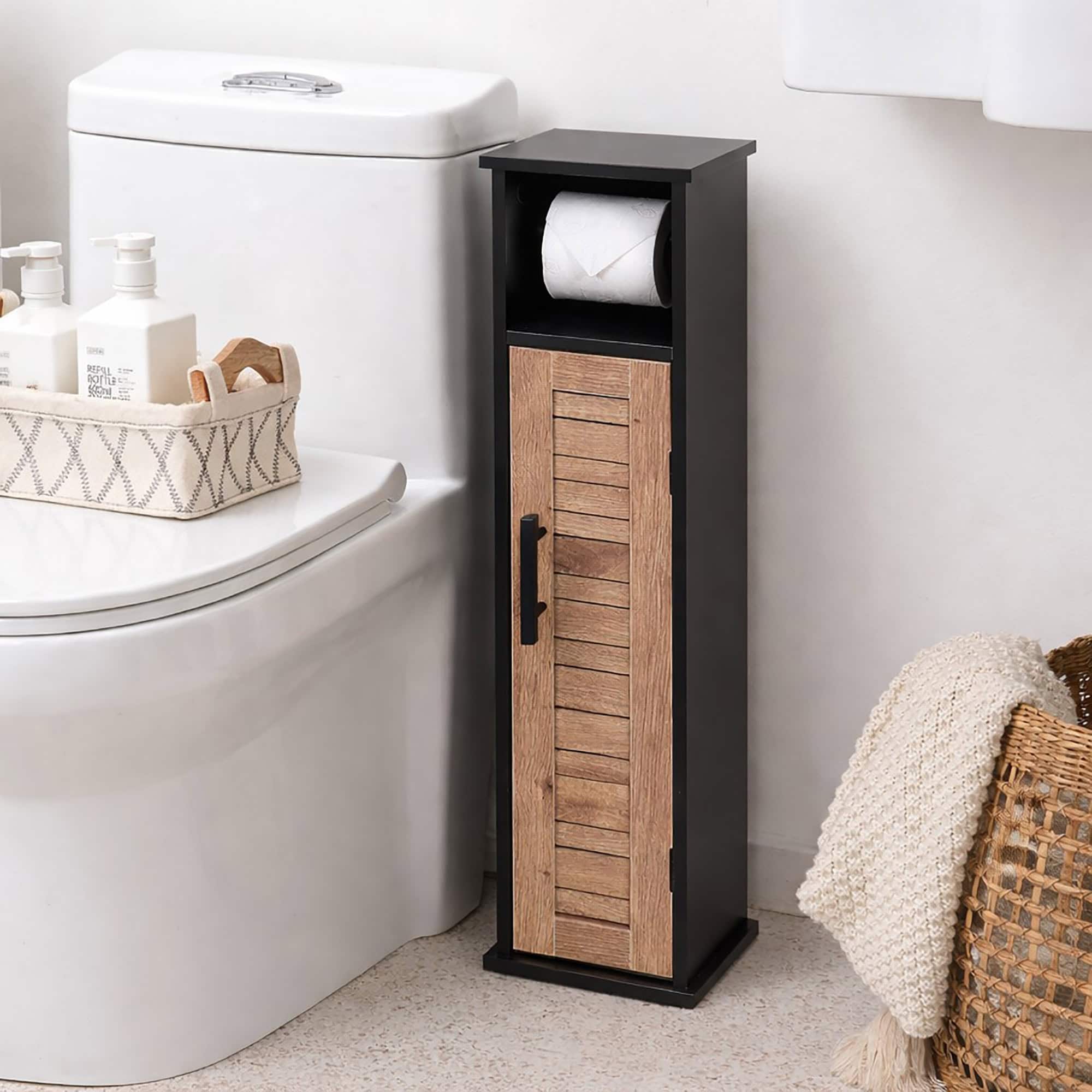 evideco-meuble-wc-noir-marron-bergen-6-rouleaux image 2