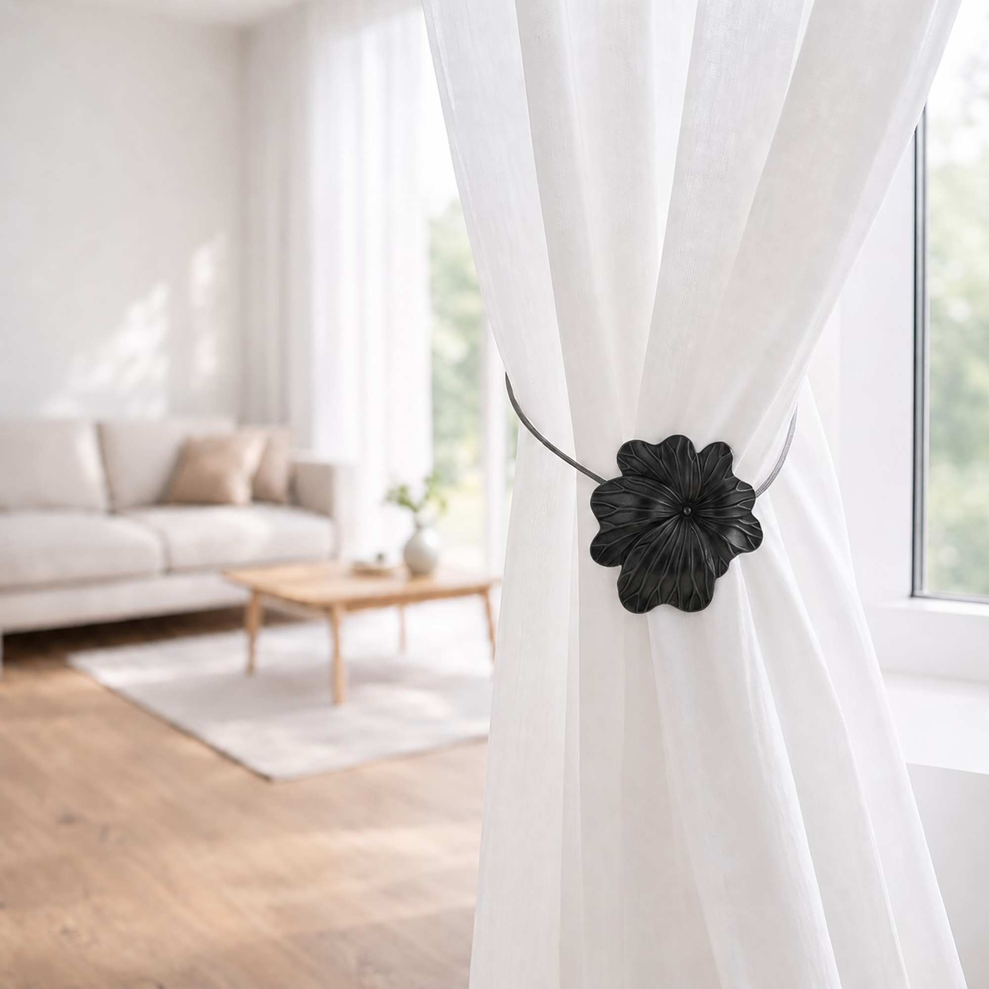evideco-embrasse-rideau-magn-tique-fleur-noire-mate-r-sine image 1