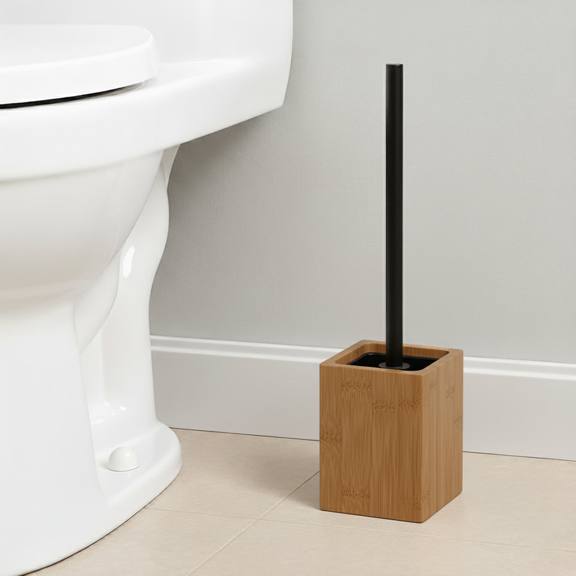 evideco-acacia-brosse-wc-bois-marron-carr-e-avec-support image 1