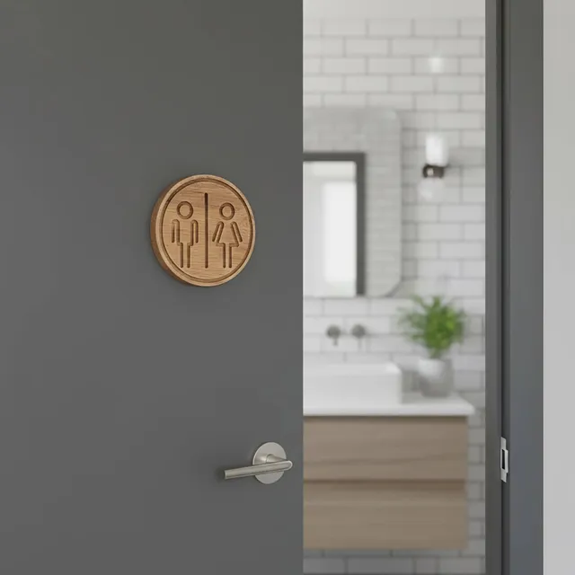 evideco-home-accessories-plaque-porte-wc-ronde-bois-beige-adh-sive image 1