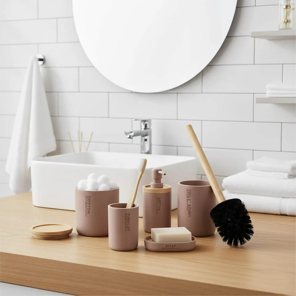 evideco-ensemble-salle-de-bain-cappuccino-bambou-5-pi-ces image 1