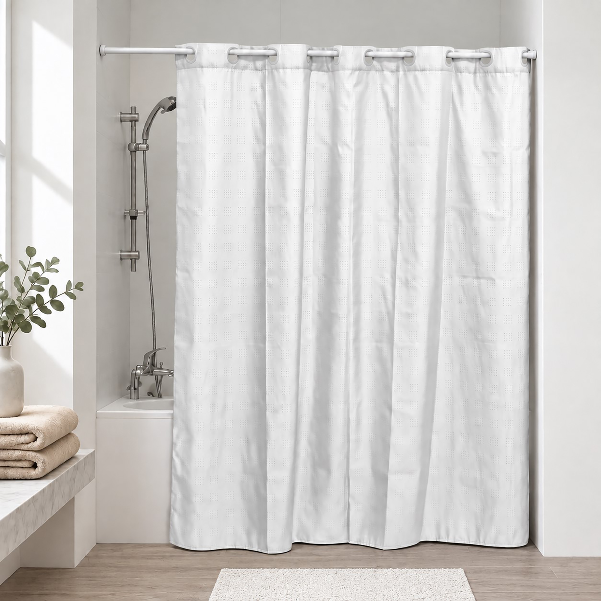 evideco-rideau-de-douche-blanc-sans-crochets-180x200-cm image 1