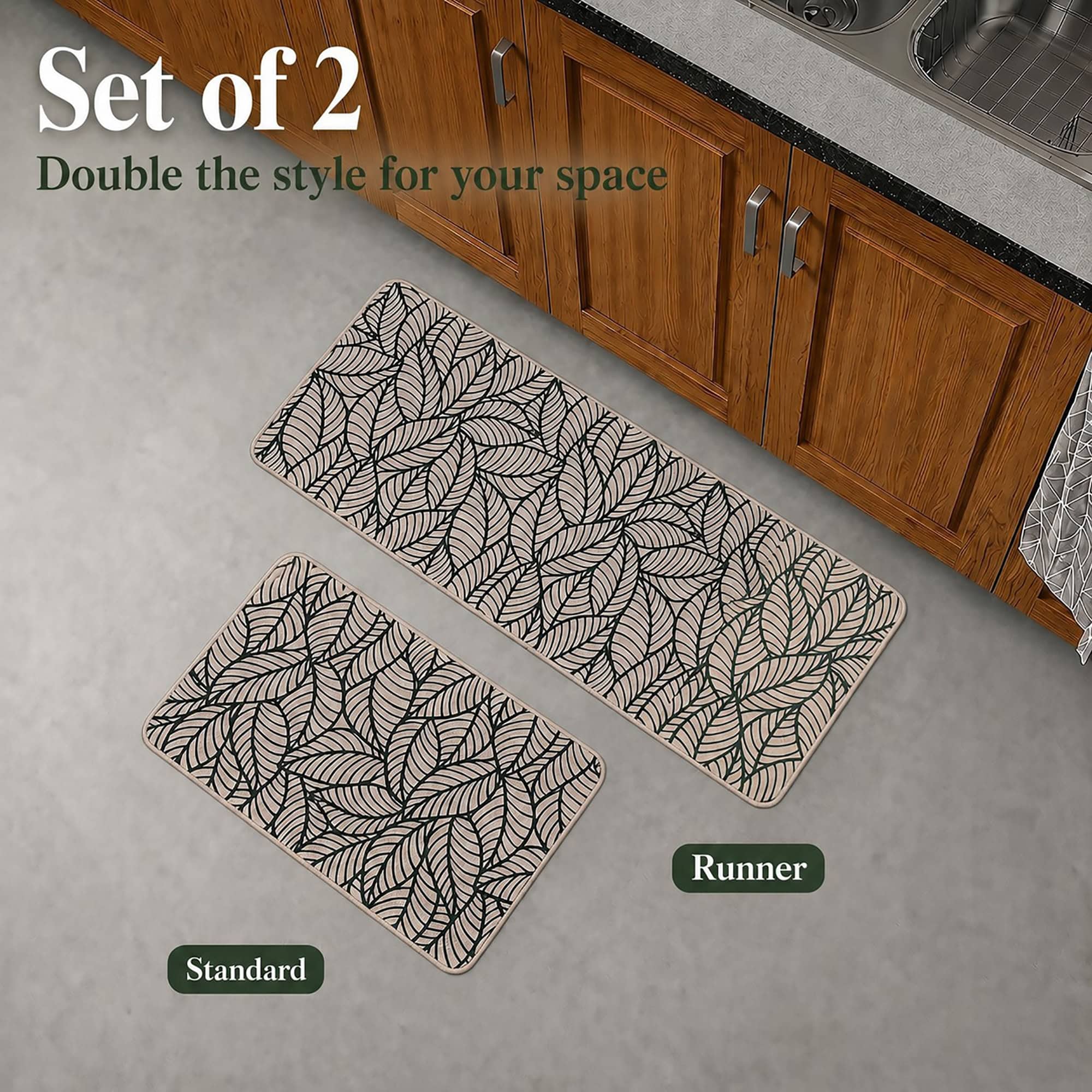 evideco-tapis-cuisine-feuilles-jungle-beige-lot-de-2 image 2