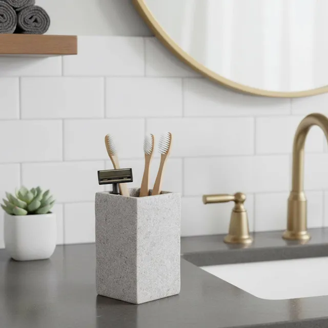 evideco-bathroom-accessories-gobelet-gris-effet-pierre image 1