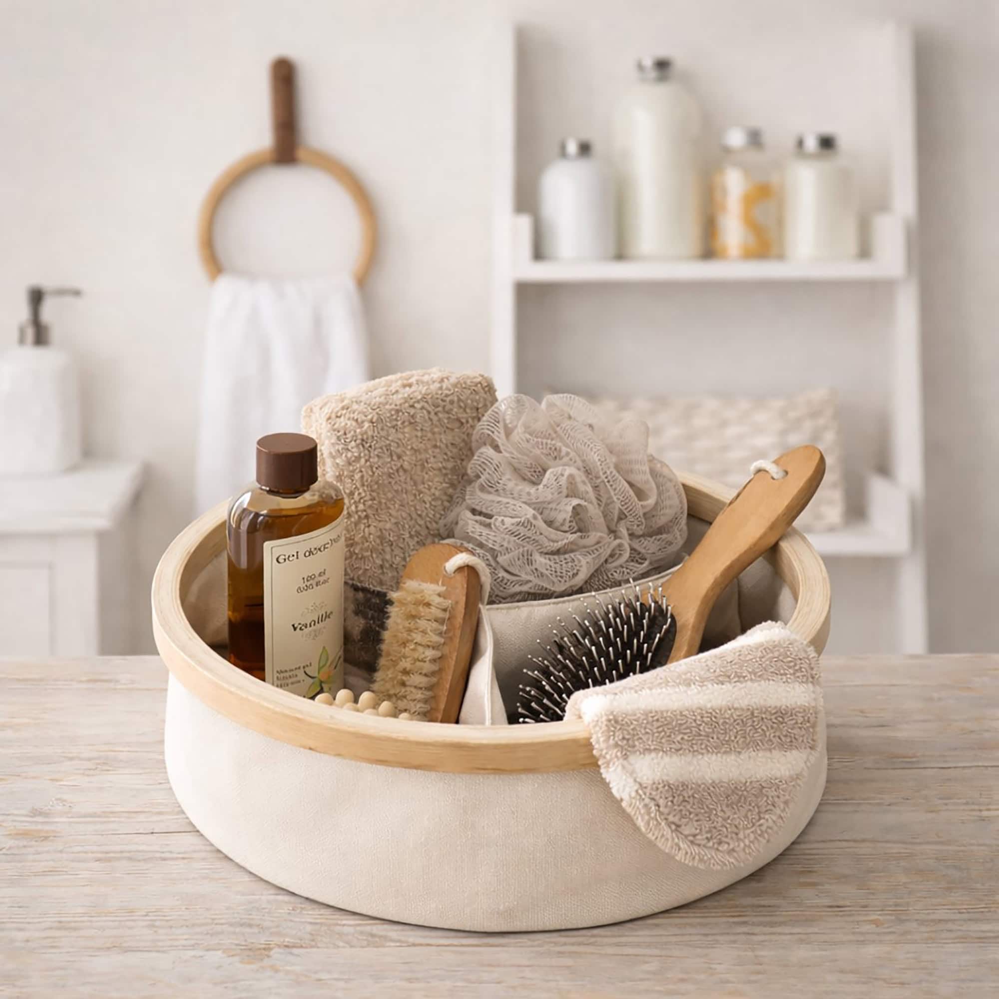 evideco-panier-de-rangement-rond-cru-bambou-3-casiers-pliable image 2