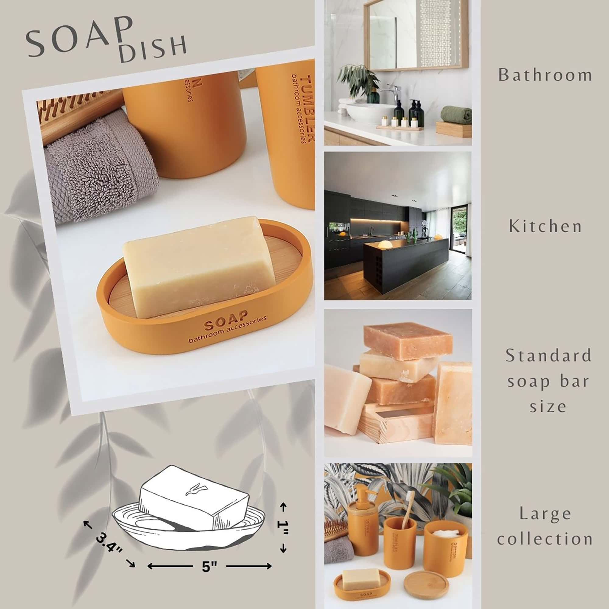 evideco-porte-savon-jaune-moutarde-r-sine-bambou-gouttoir image 3
