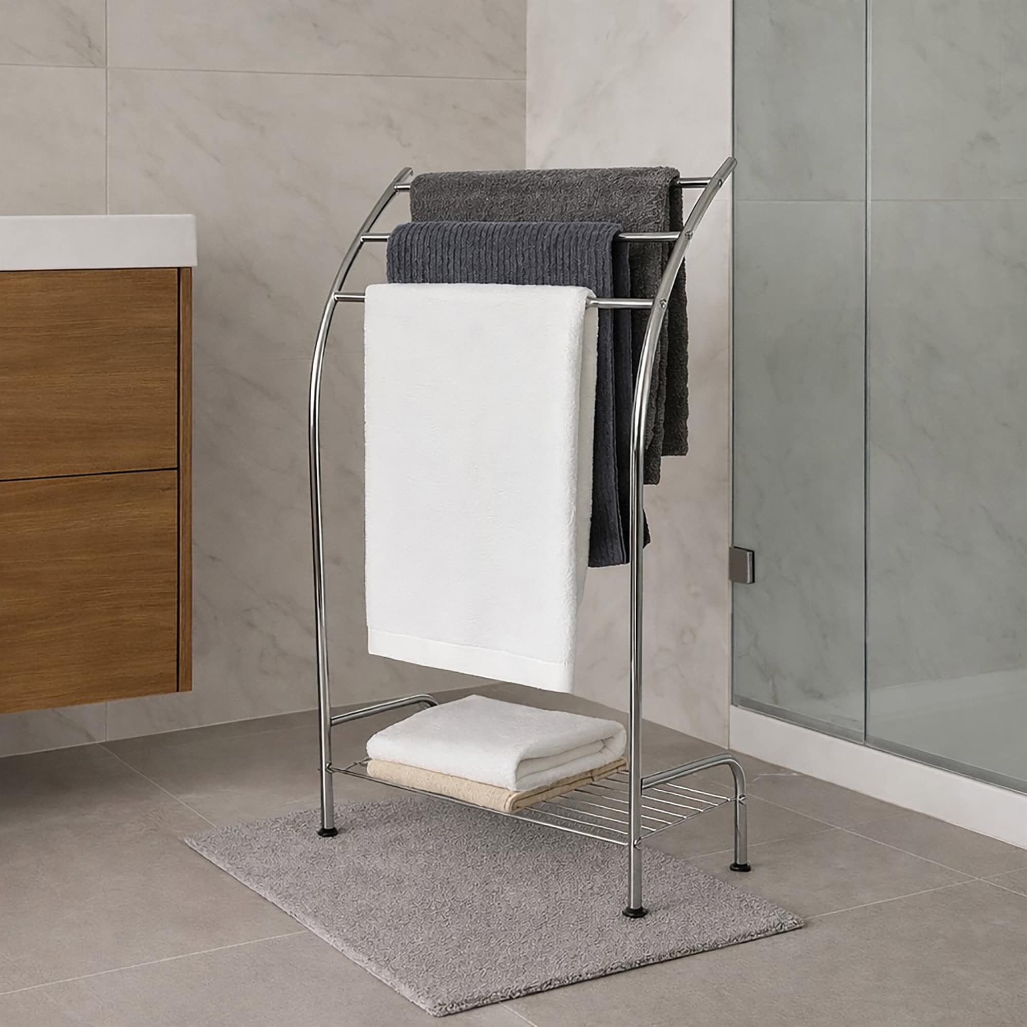 evideco-porte-serviettes-sur-pied-3-barres-chrom-avec-tag-re image 1