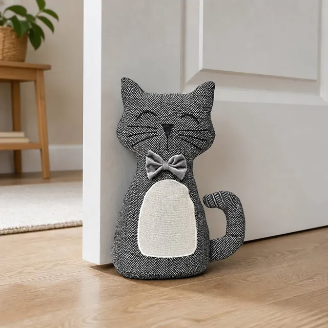 evideco-home-accessories-cale-porte-tissu-chat-lest-e-noir-blanc image 1