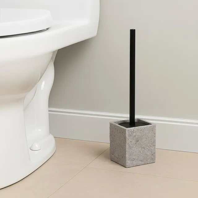 evideco-brosse-wc-grise-effet-pierre-carr-e-avec-support image 1