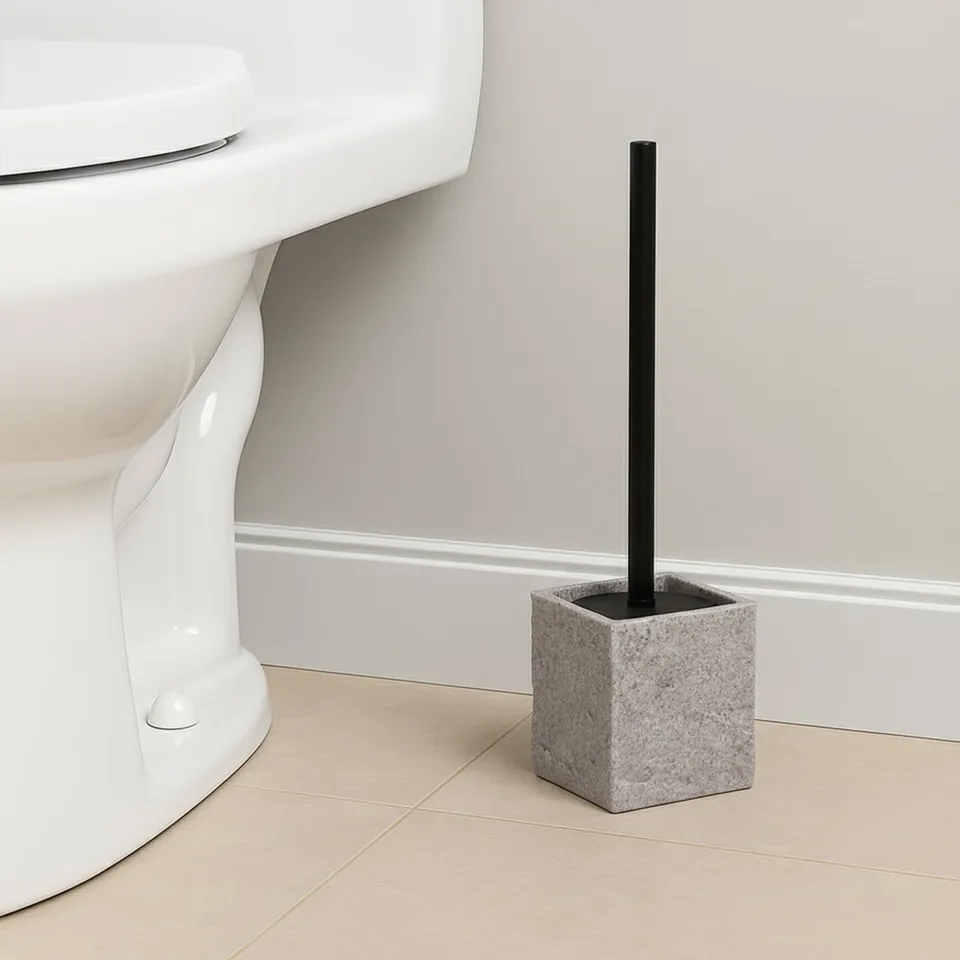 evideco-brosse-wc-grise-effet-pierre-carr-e-avec-support image 1