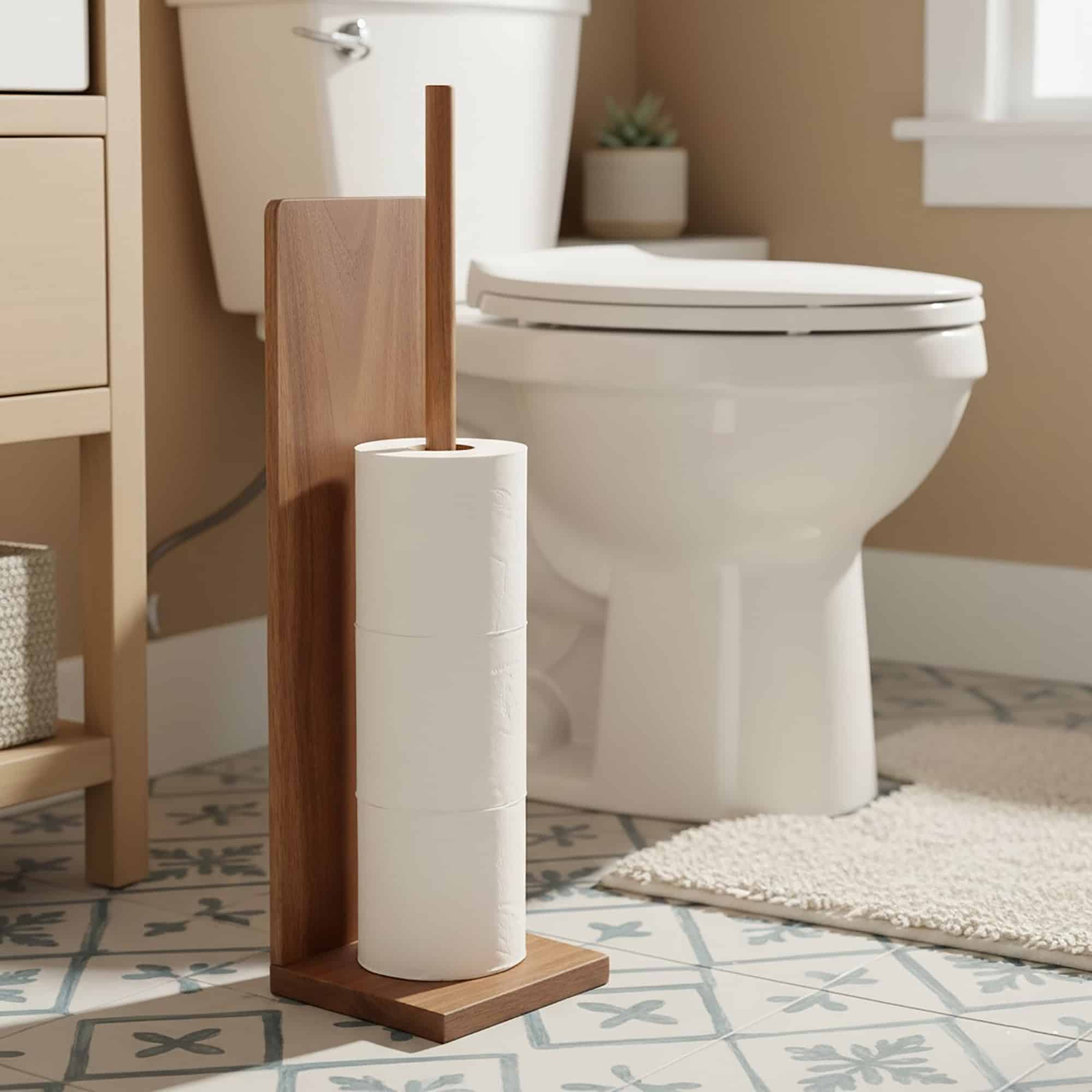 evideco-toilet-seats-porte-papier-toilette-sur-pied-acacia-bois-4-rouleaux image 2