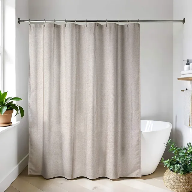 evideco-rideau-douche-taupe-effet-lin-180x200-cm-tissu-long image 1