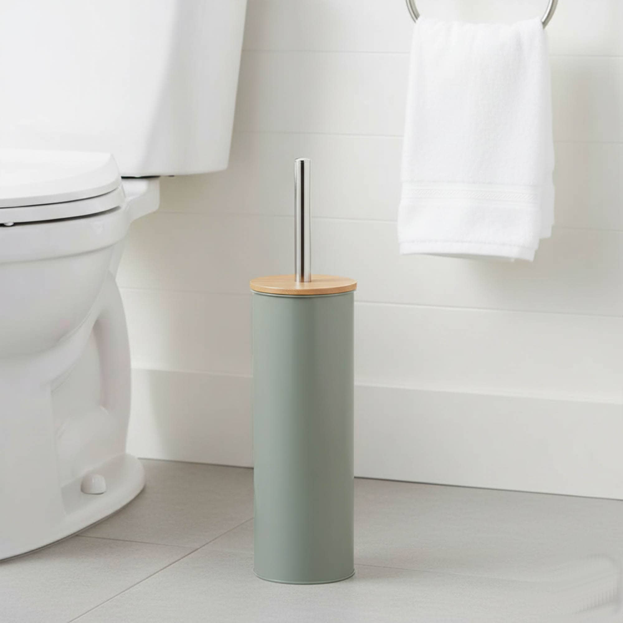 evideco-green-metal-brosse-wc-avec-support-bambou-vert image 2