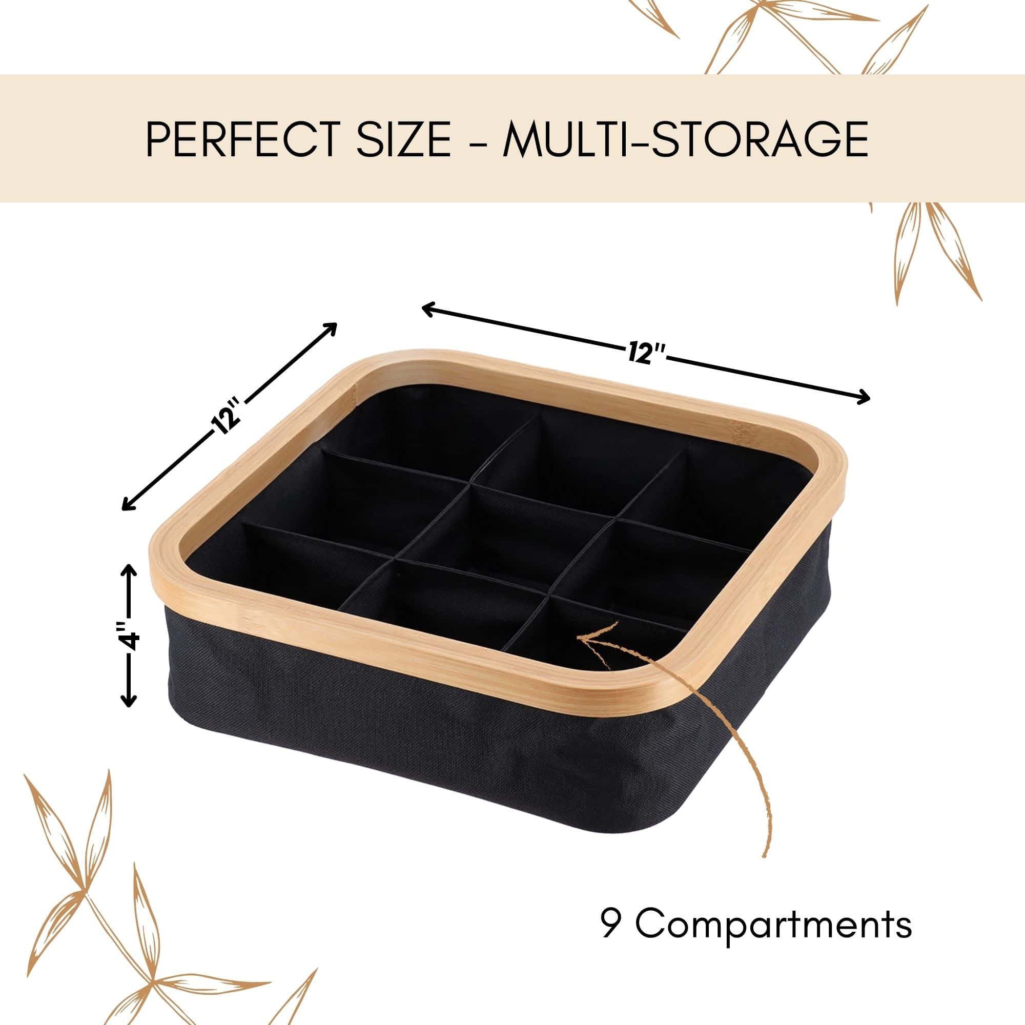 evideco-panier-rangement-pliable-noir-bambou-9-cases-30cm image 3
