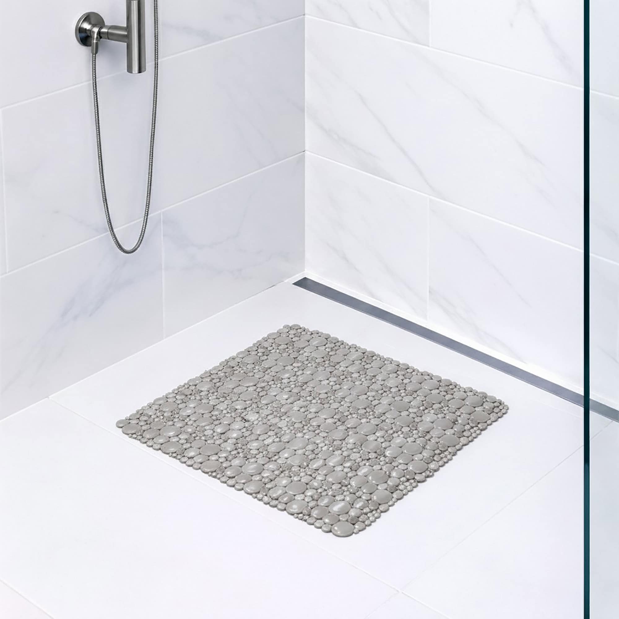 evideco-shower-accessories-tapis-douche-carr-taupe-bulles-50x50 image 1
