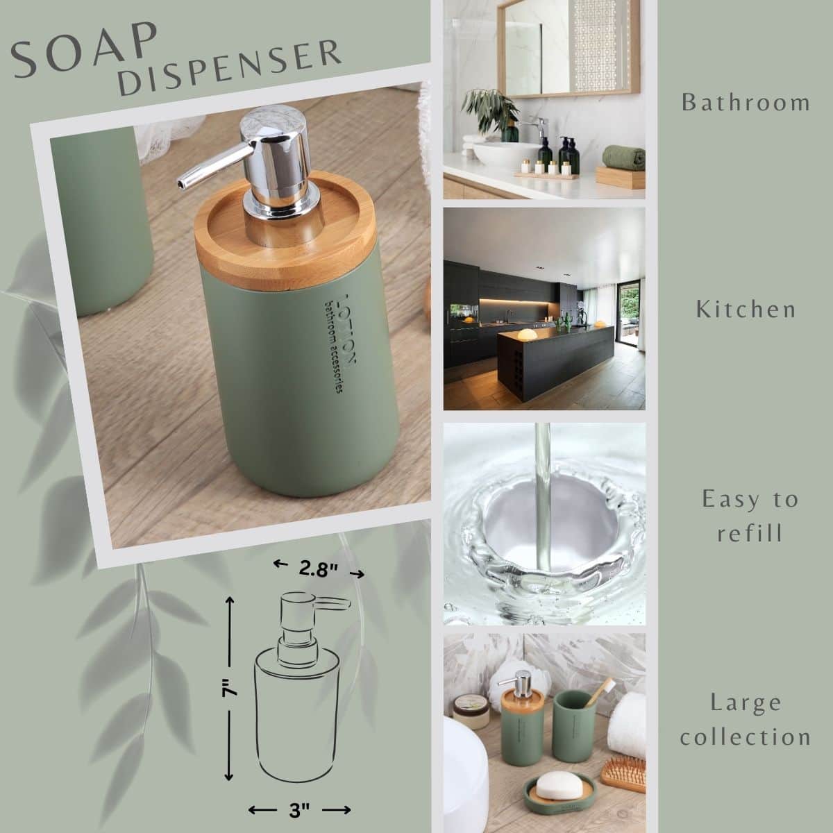 evideco-chic-distributeur-savon-vert-mat-bambou-266ml image 3
