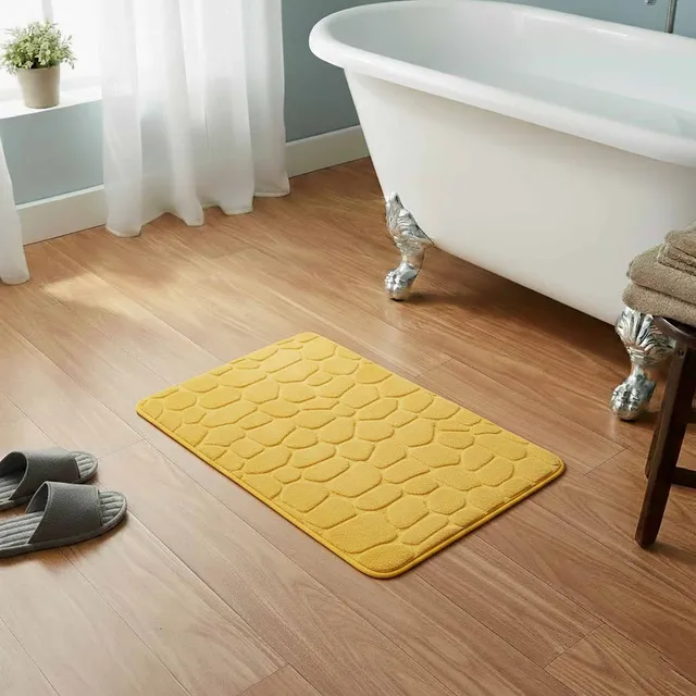 evideco-memory-foam-tapis-de-bain-jaune-moutarde-galets-32x20 image 1