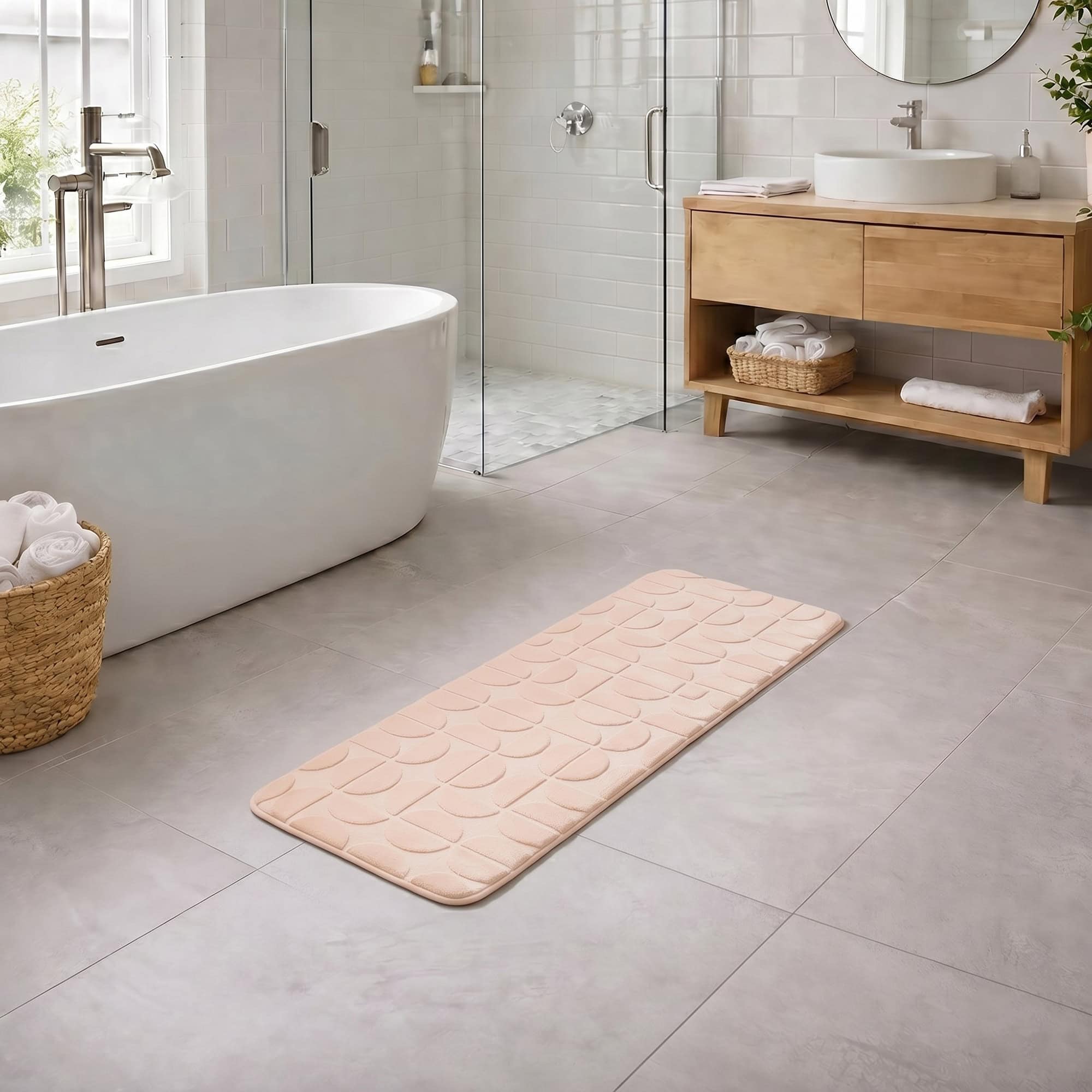 evideco-demi-lune-tapis-de-bain-rose-45x120-mousse-m-moire image 1