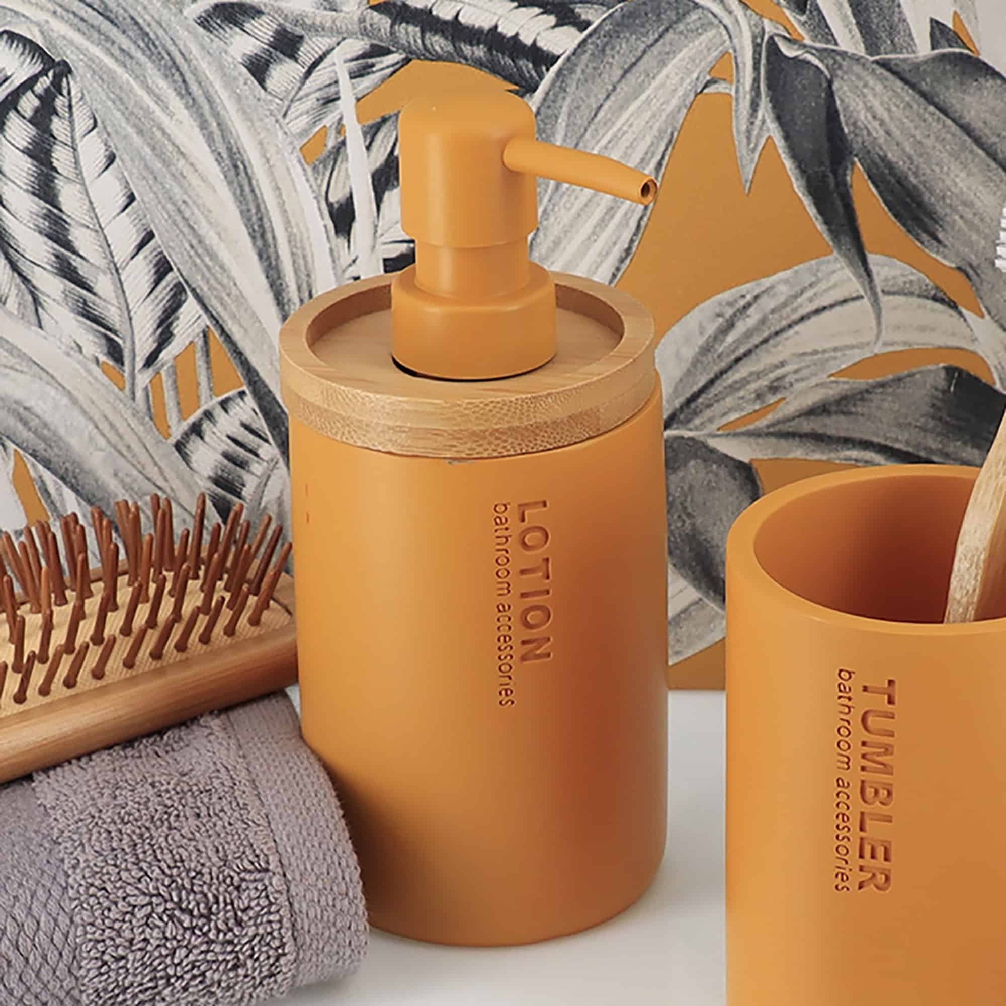 evideco-bathroom-accessories-distributeur-savon-jaune-moutarde-bambou image 2
