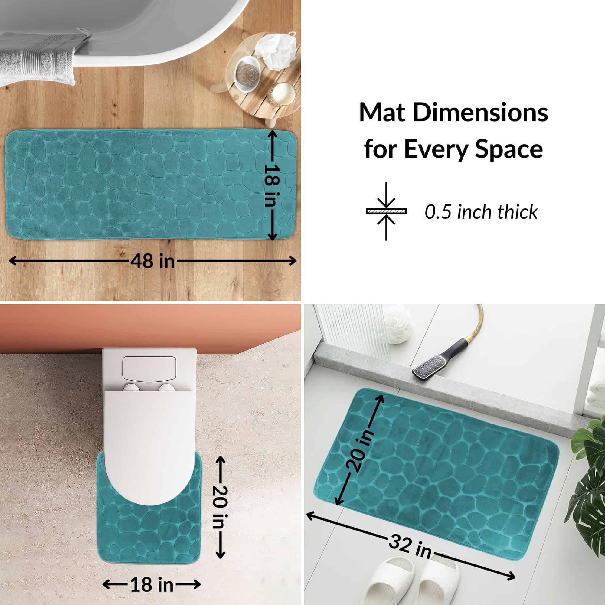 evideco-tapis-salle-de-bain-m-moire-3-pi-ces-bleu-paon image 2