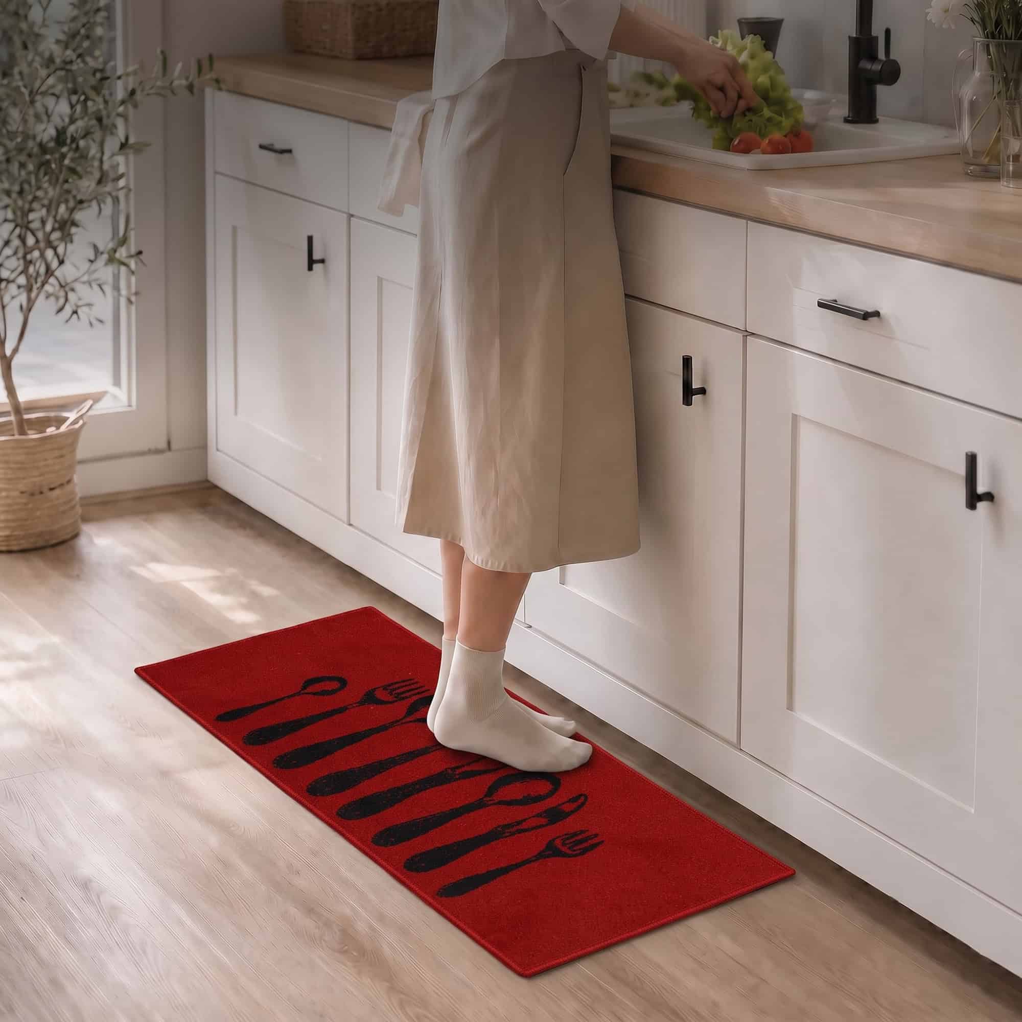 evideco-home-accessories-tapis-cuisine-couverts-rouge-122x51-cm-lavable image 1
