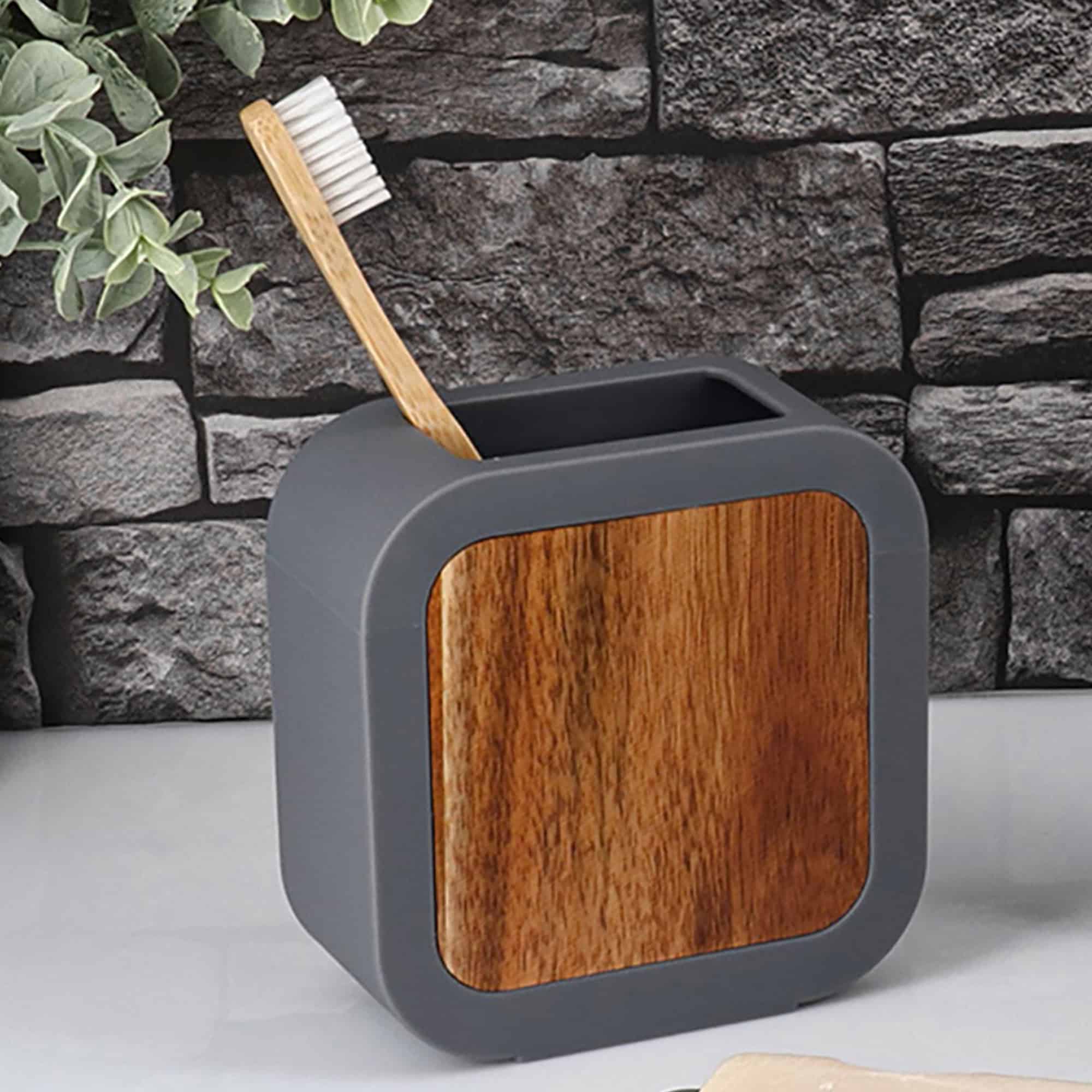 evideco-bathroom-accessories-porte-brosse-dents-gris-acacia image 1