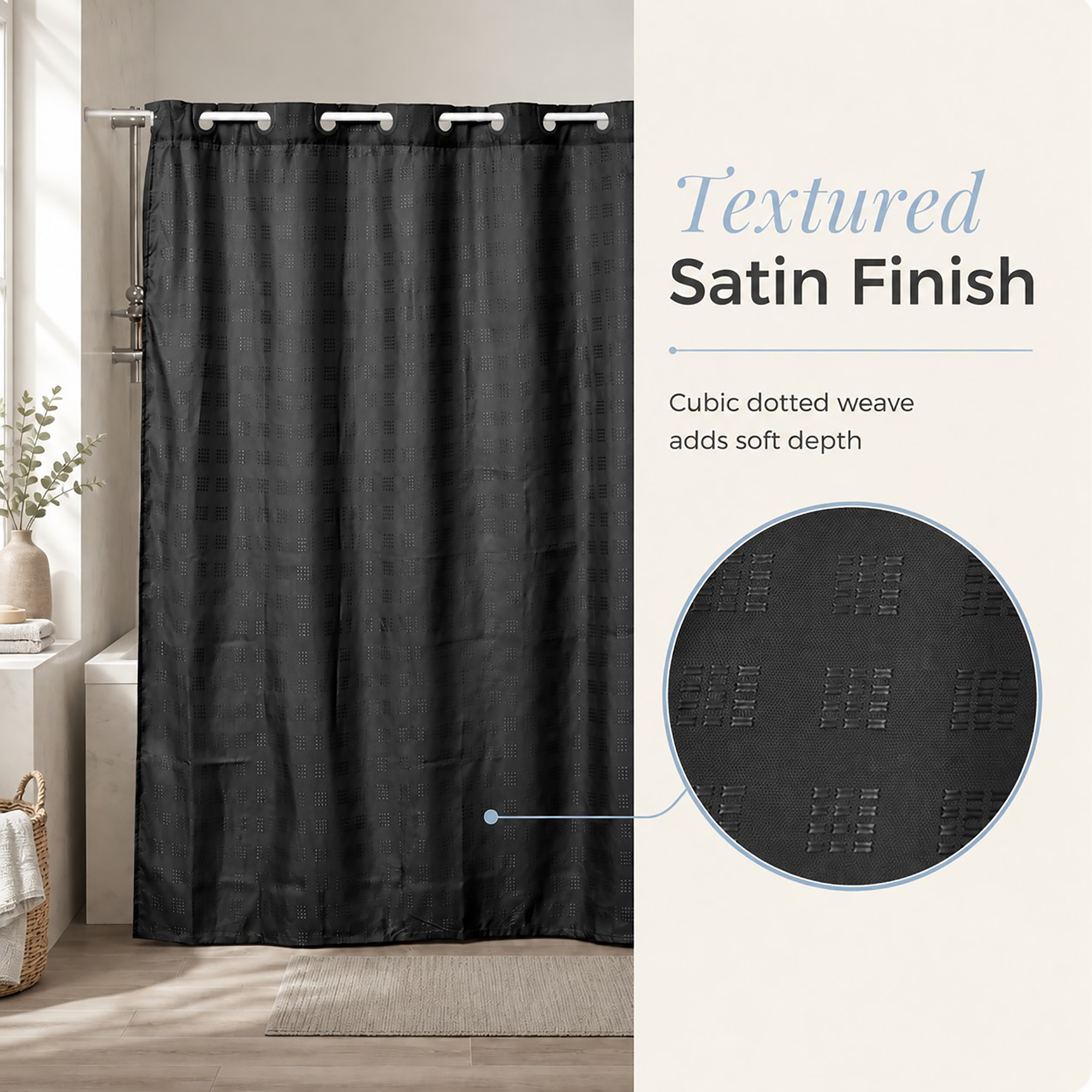 evideco-rideau-de-douche-noir-sans-crochets-180x200-extra-long image 4