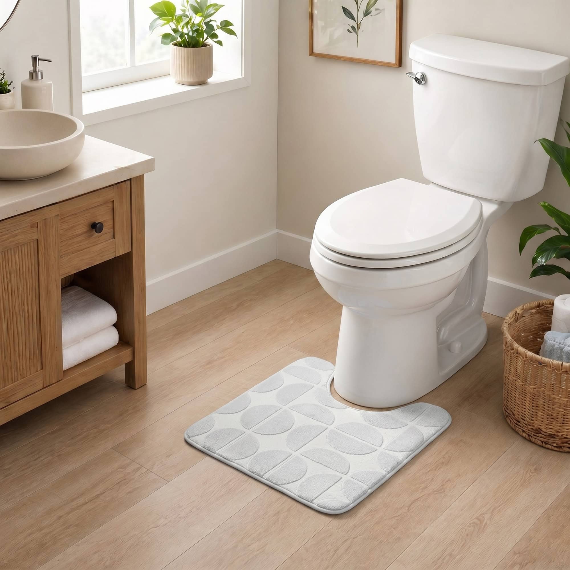evideco-demi-lune-tapis-toilette-gris-clair-50x45-en-u image 1