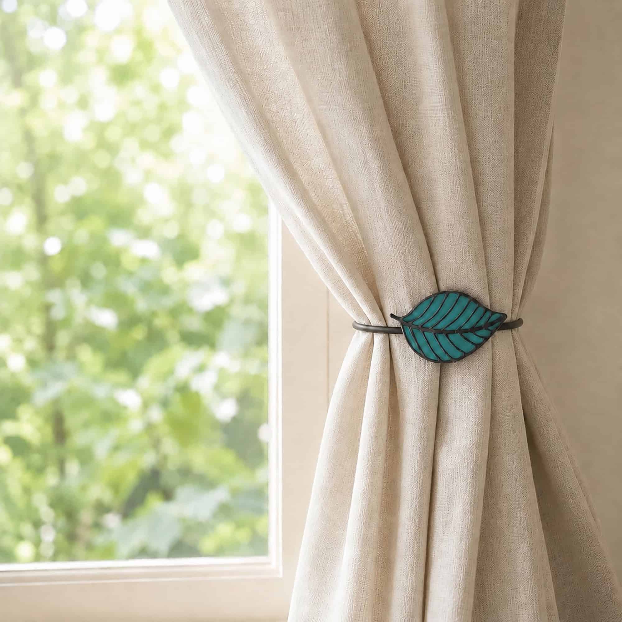 evideco-home-accessories-embrasse-rideau-magn-tique-sarcelle-feuille image 1