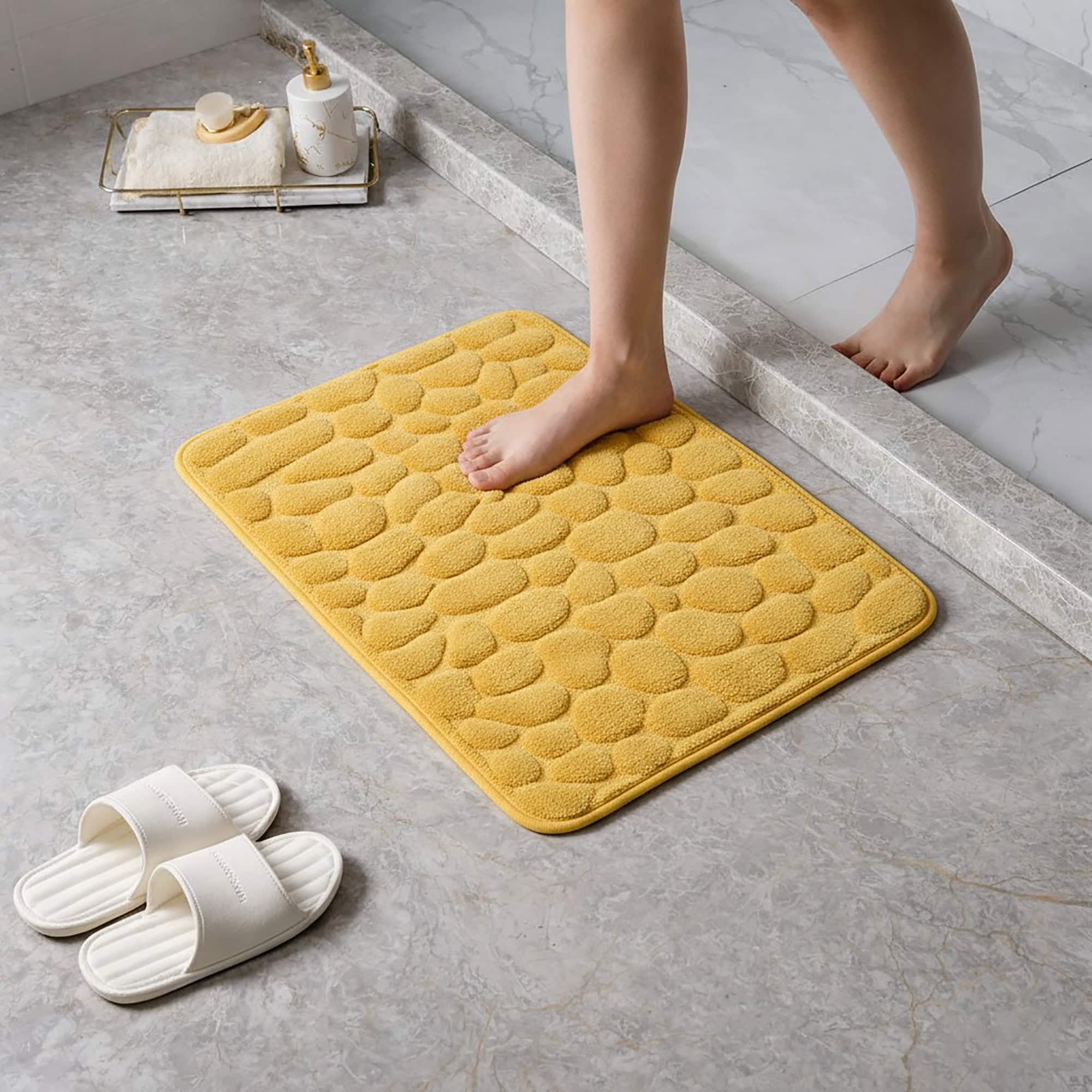 evideco-memory-foam-tapis-de-bain-jaune-moutarde-galets-32x20 image 2