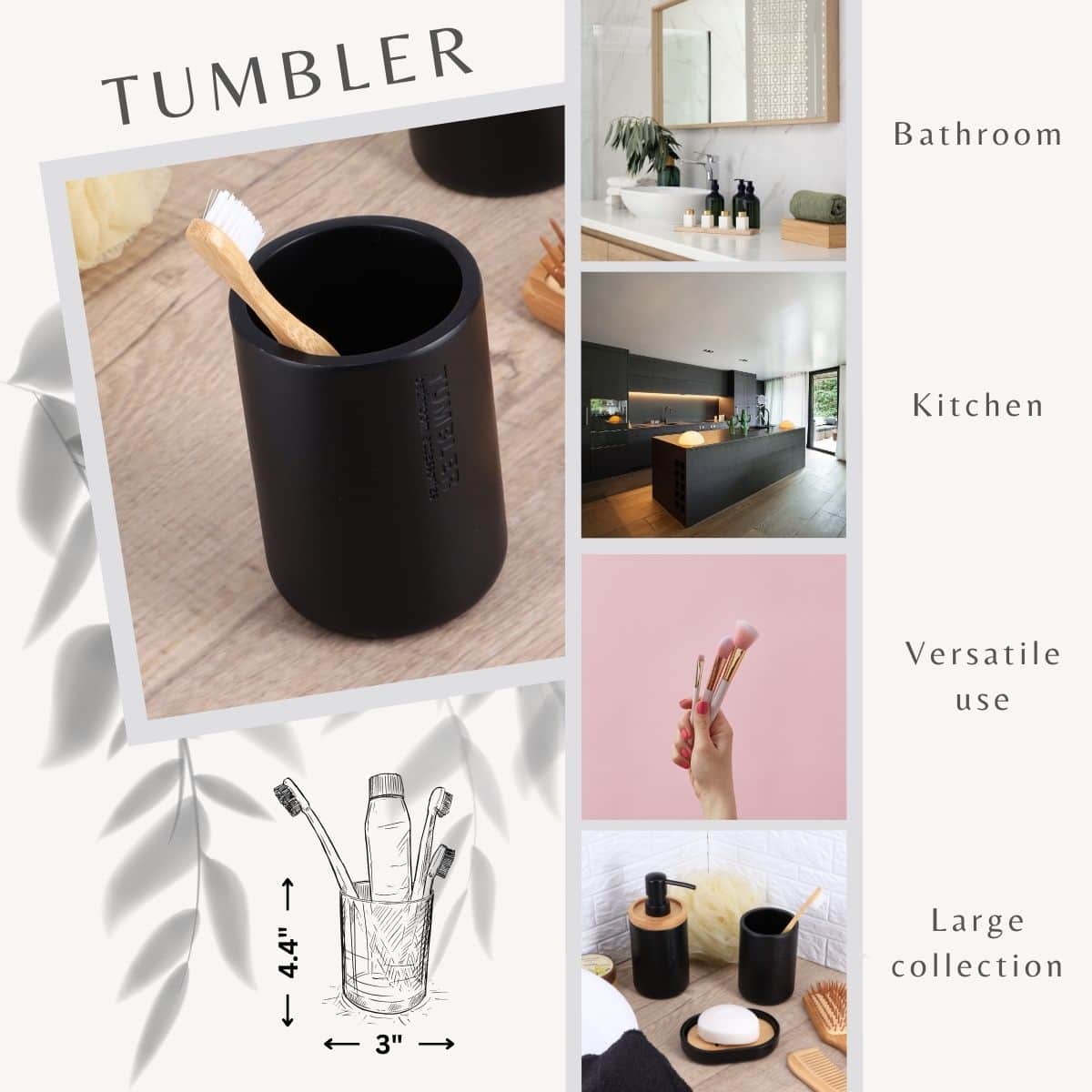 evideco-bathroom-accessories-gobelet-noir-mat-porte-brosse-dents-polyresine image 2