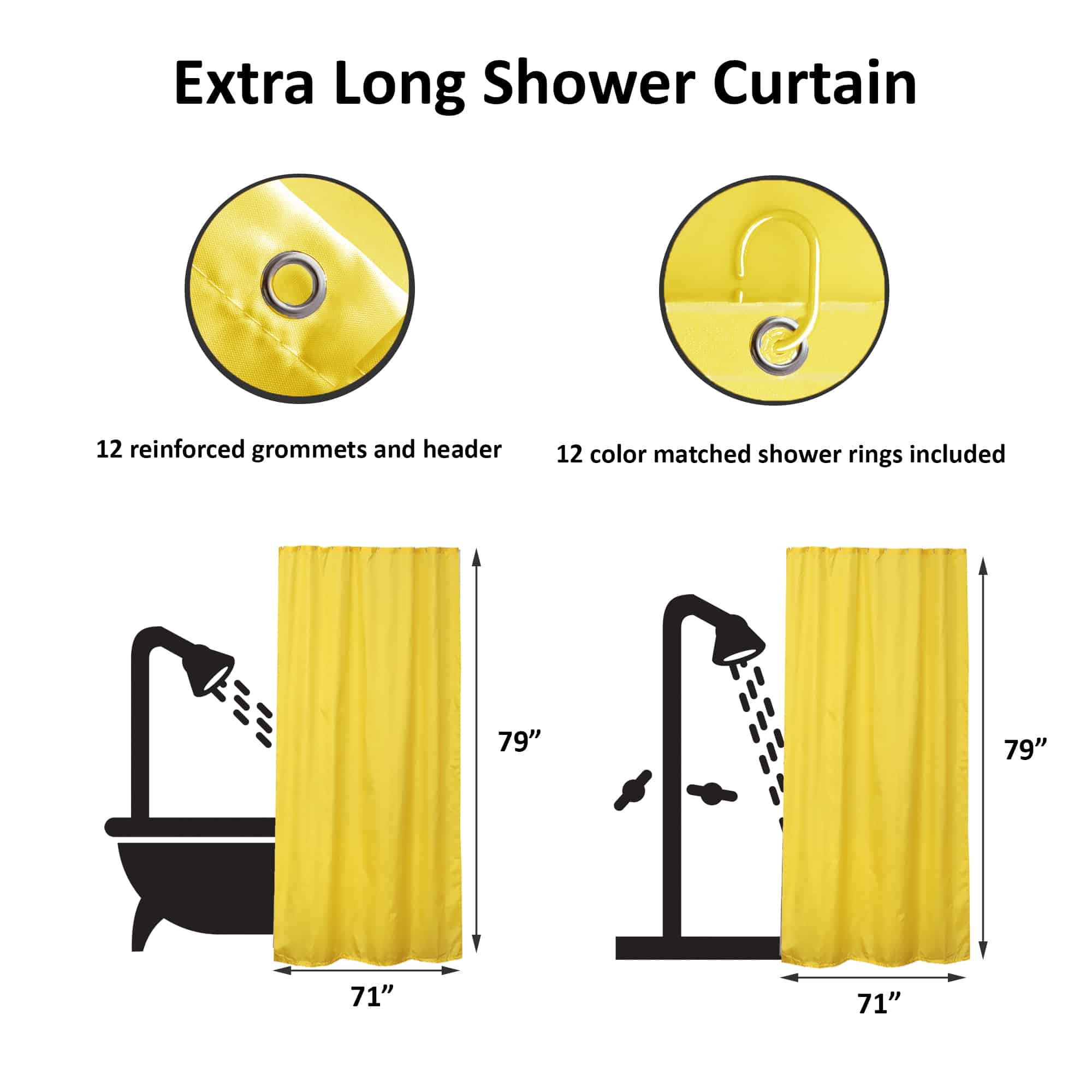 evideco-rideau-de-douche-jaune-extra-long-polyester-200x180-cm image 3