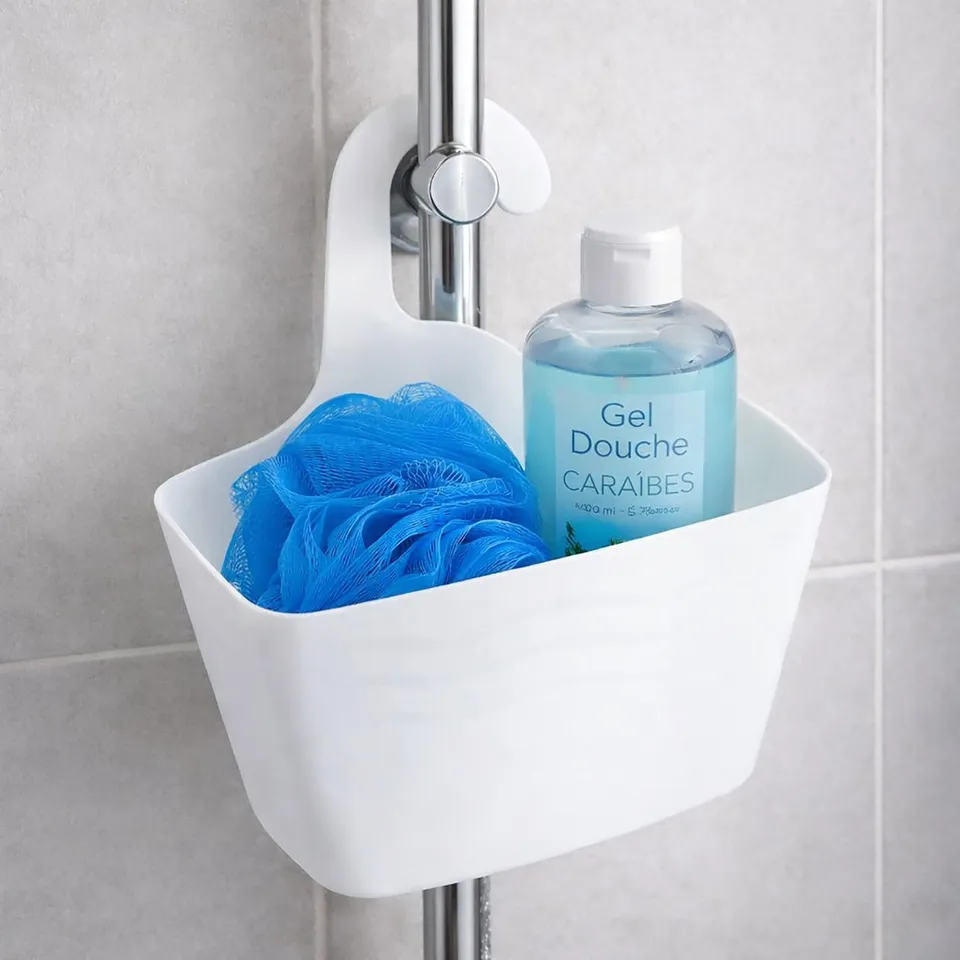 evideco-shower-accessories-panier-douche-suspendu-blanc-plastique image 1