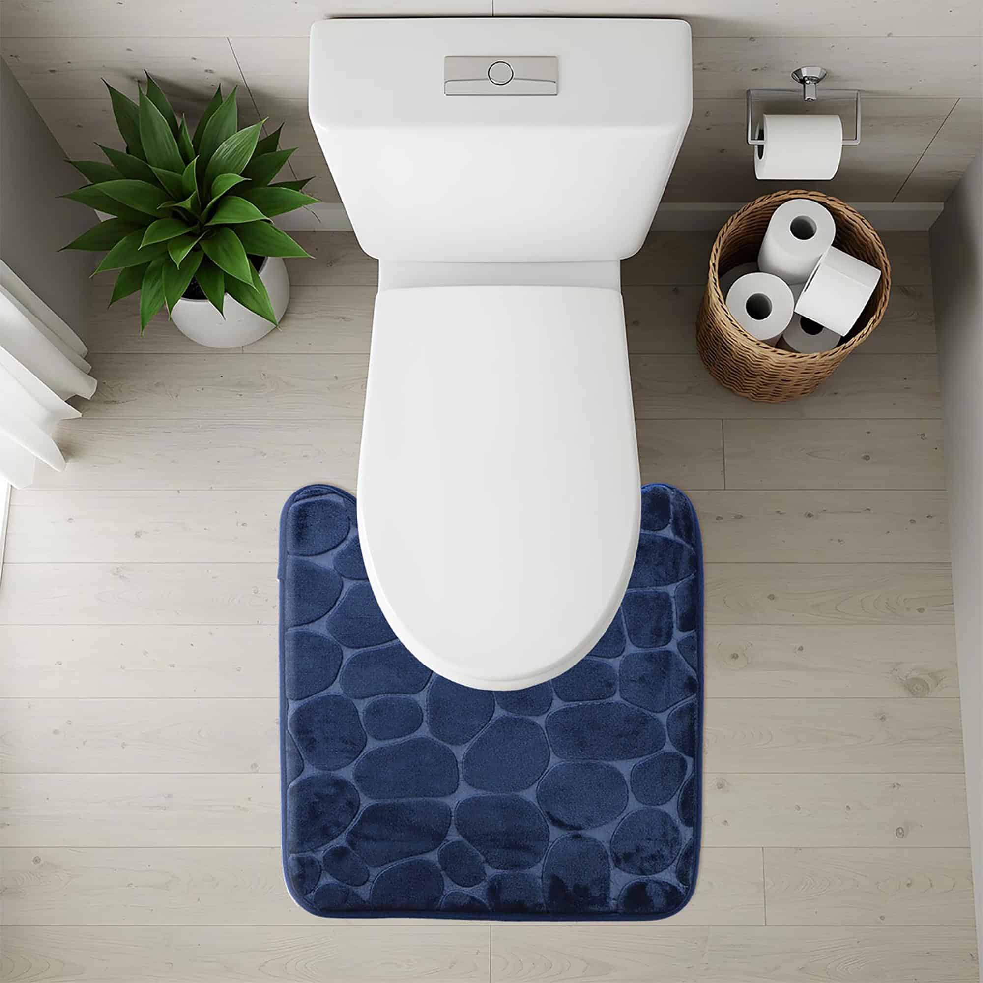 evideco-bathroom-mats-tapis-wc-contour-18x20-bleu-marine-m-moire-de-forme image 3