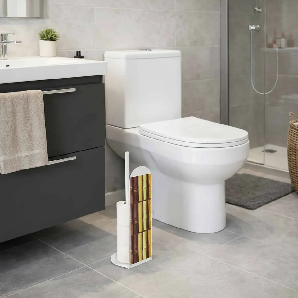 evideco-porte-papier-toilette-sur-pied-bambou-marron-4-rouleaux image 1