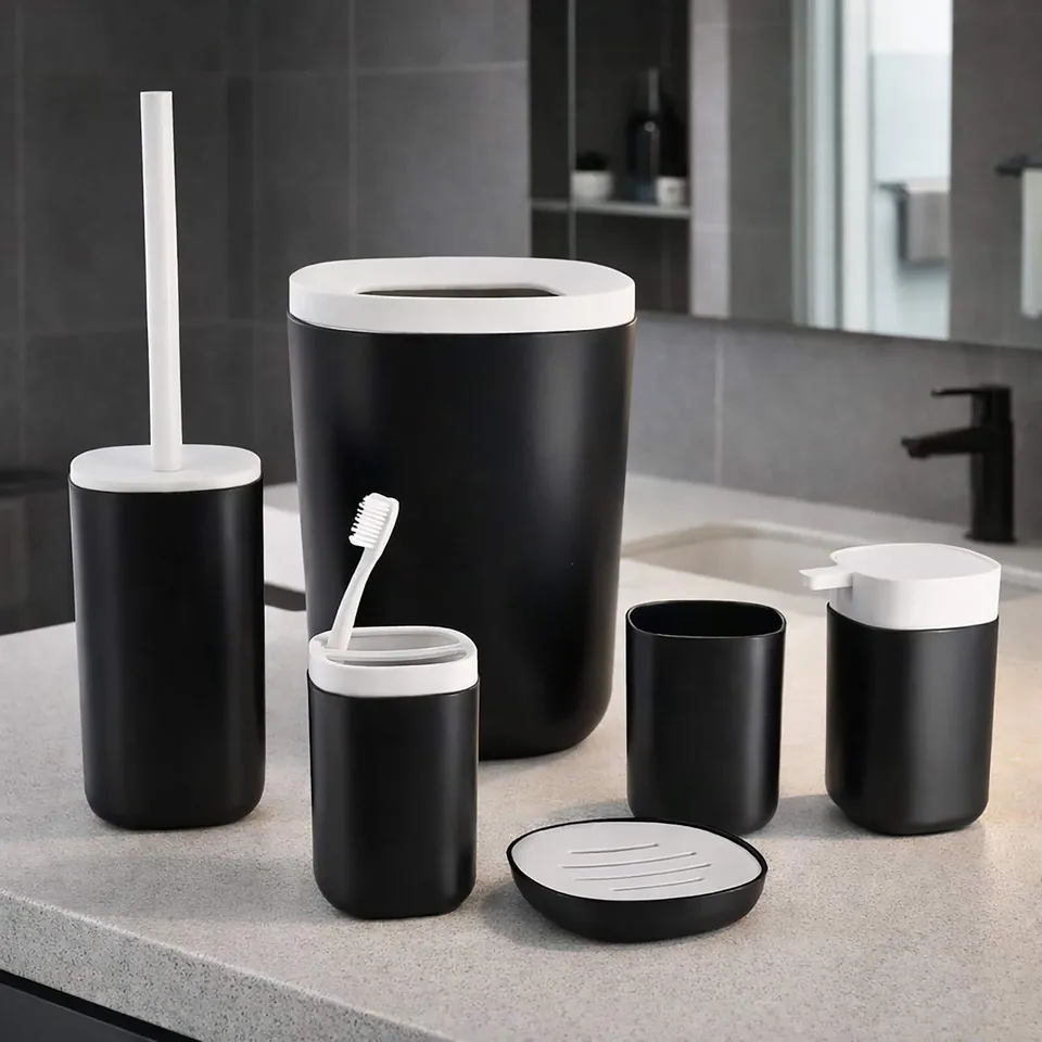 evideco-6-pi-ces-ensemble-salle-de-bain-noir-mat-moderne image 1
