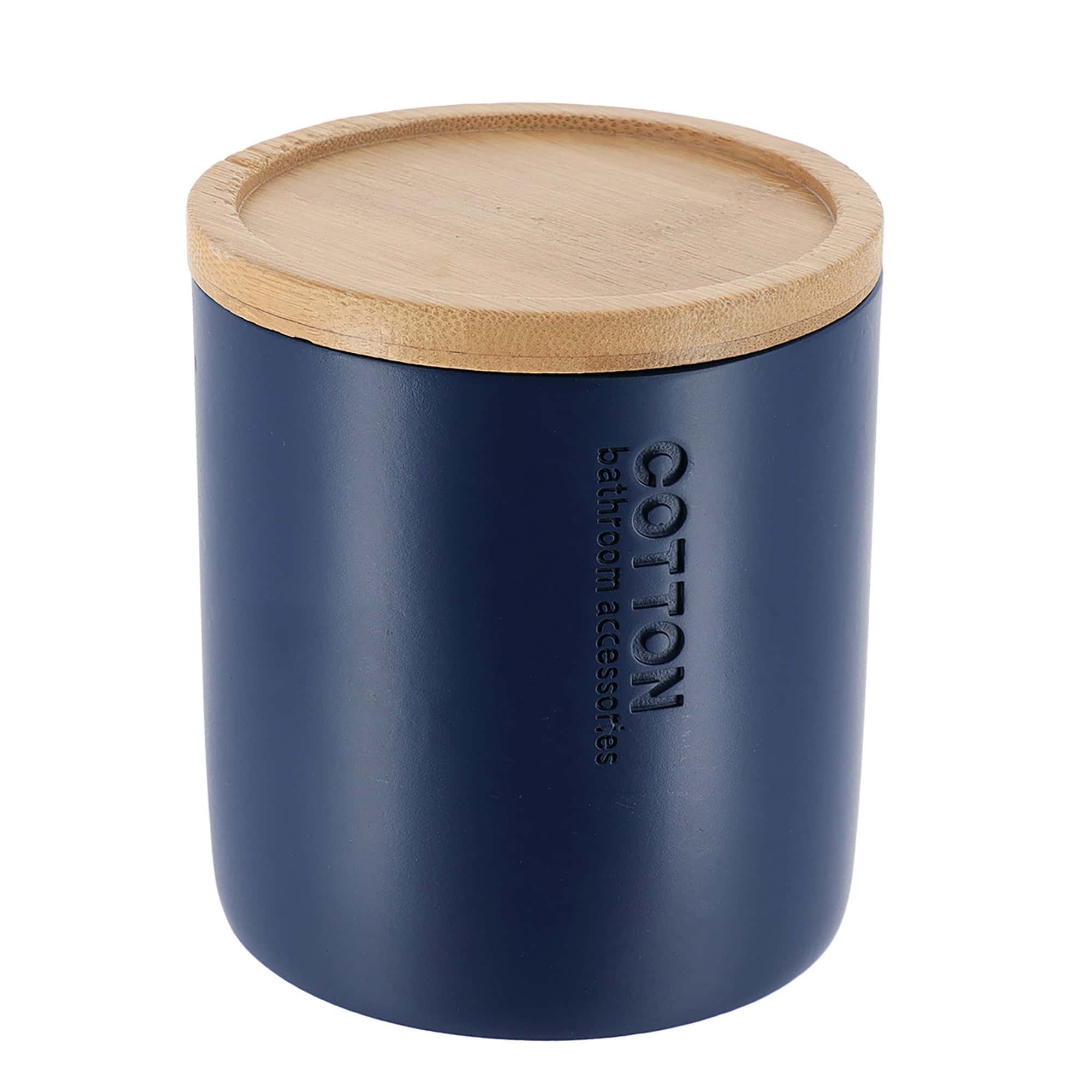 evideco-bo-te-coton-tige-bleu-marine-bambou-polyresine image 7