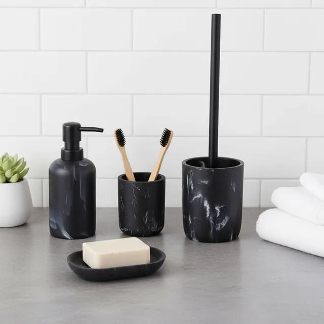 evideco-bathroom-accessories-set-salle-de-bain-marbre-noir-4-pi-ces image 1