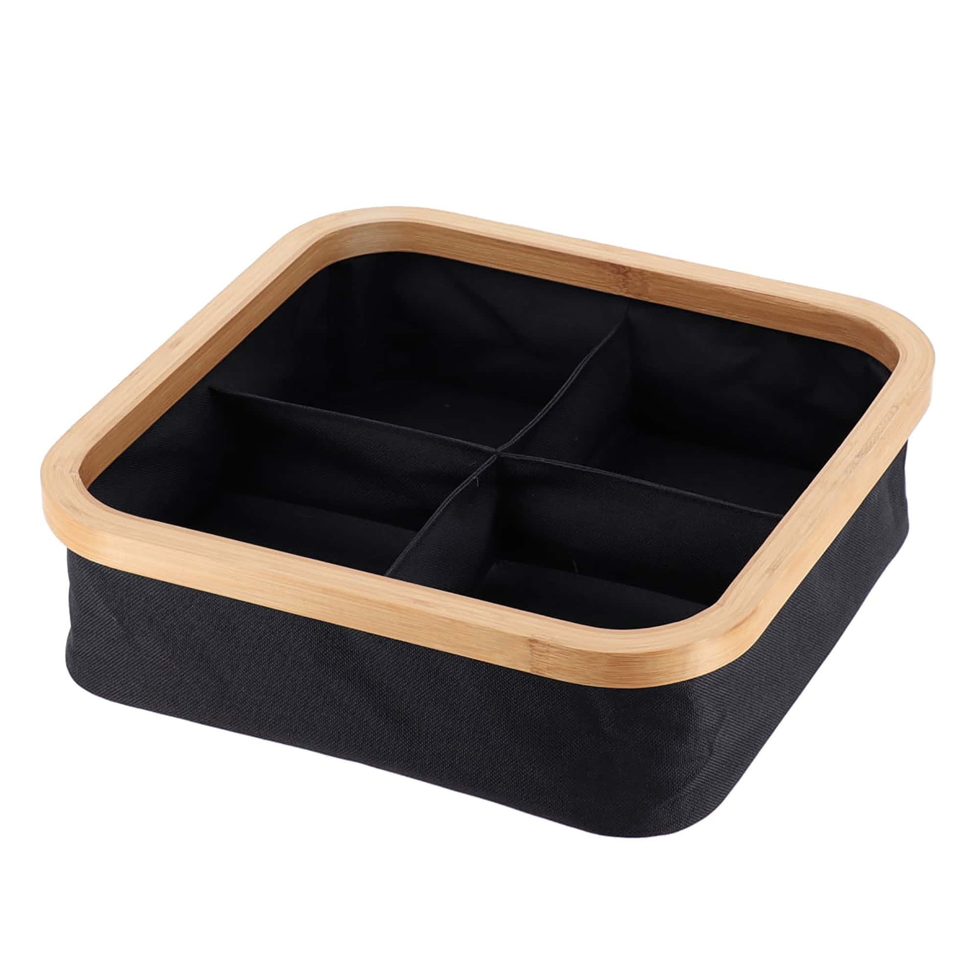 evideco-panier-rangement-pliable-bambou-noir-4-compartiments image 8