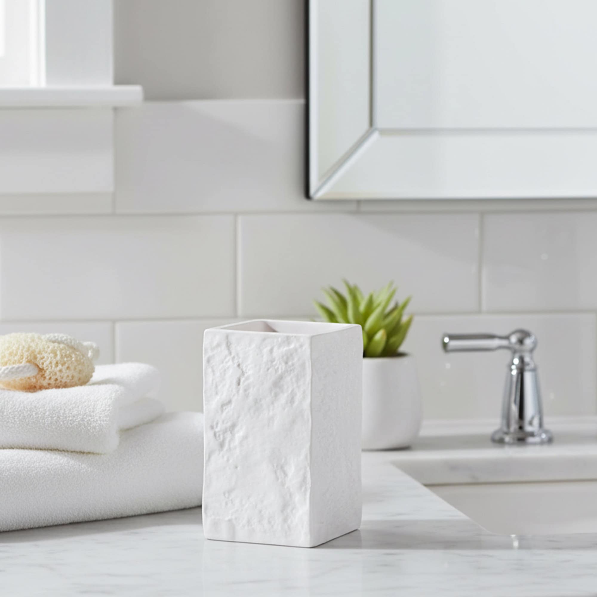 evideco-bathroom-accessories-square-stone-gobelet-salle-de-bain-blanc image 2