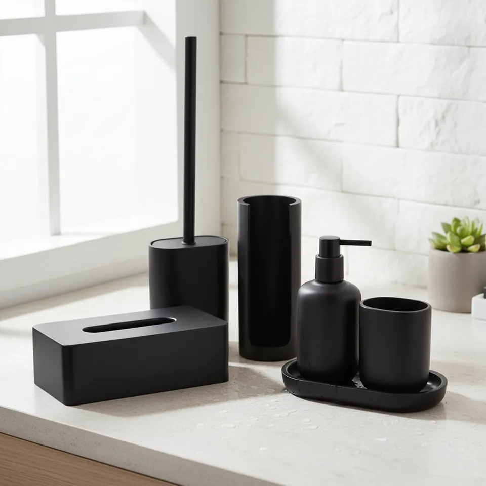 evideco-bathroom-accessories-ensemble-salle-de-bain-noir-6-pi-ces image 1