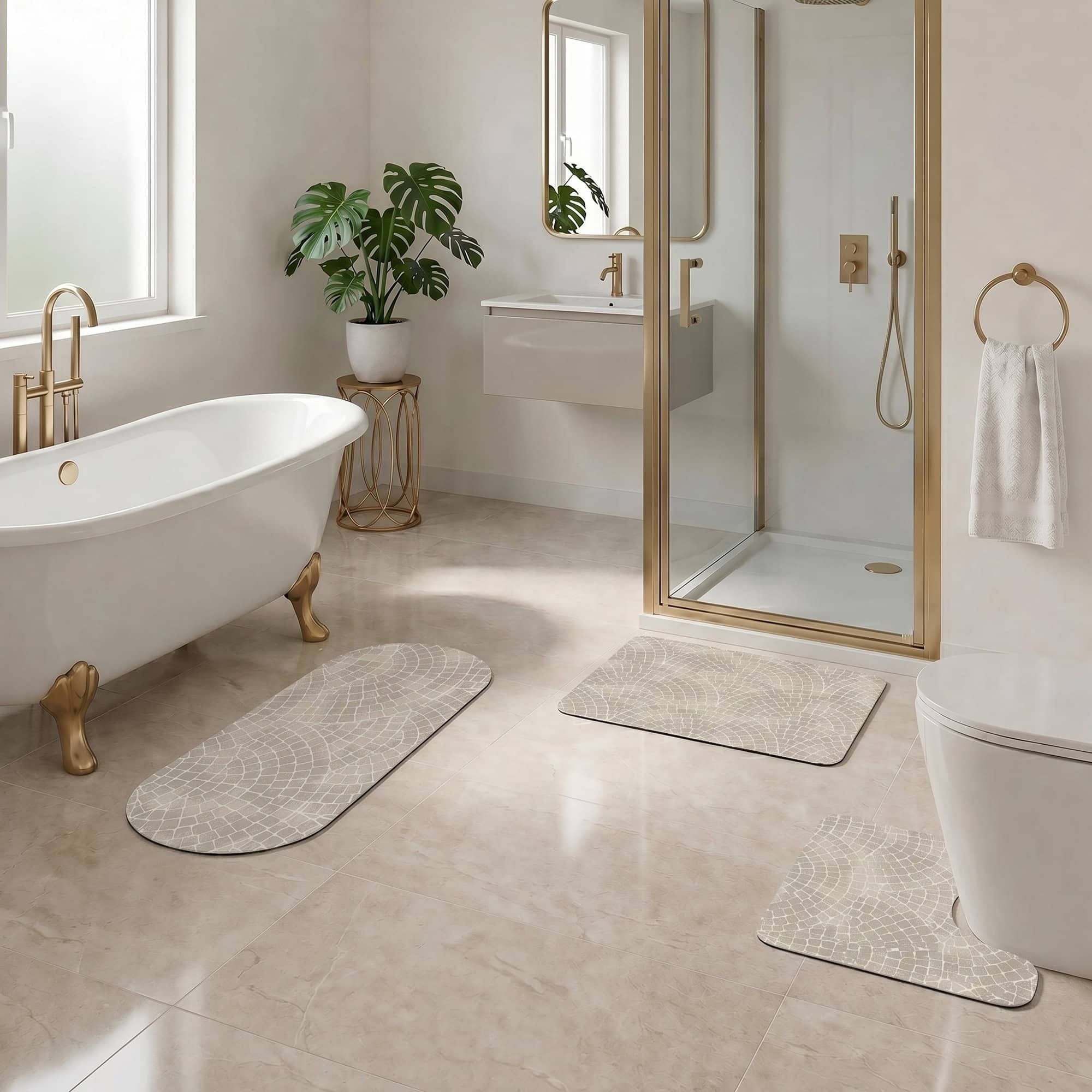 evideco-mosaic-stone-lot-3-tapis-salle-de-bain-mosa-que-beige image 1