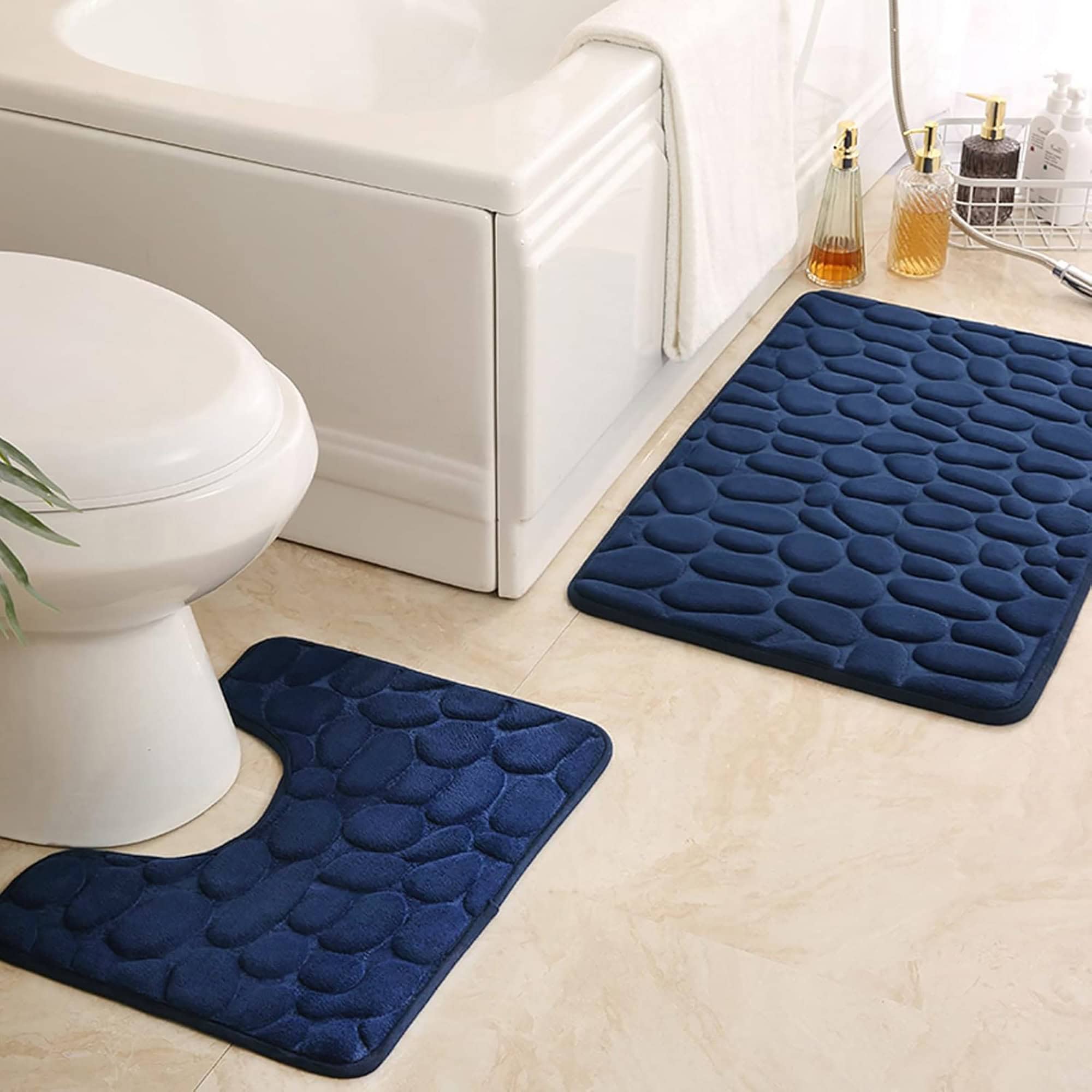evideco-tapis-de-bain-bleu-marine-galets-m-moire-de-forme-80x50 image 8